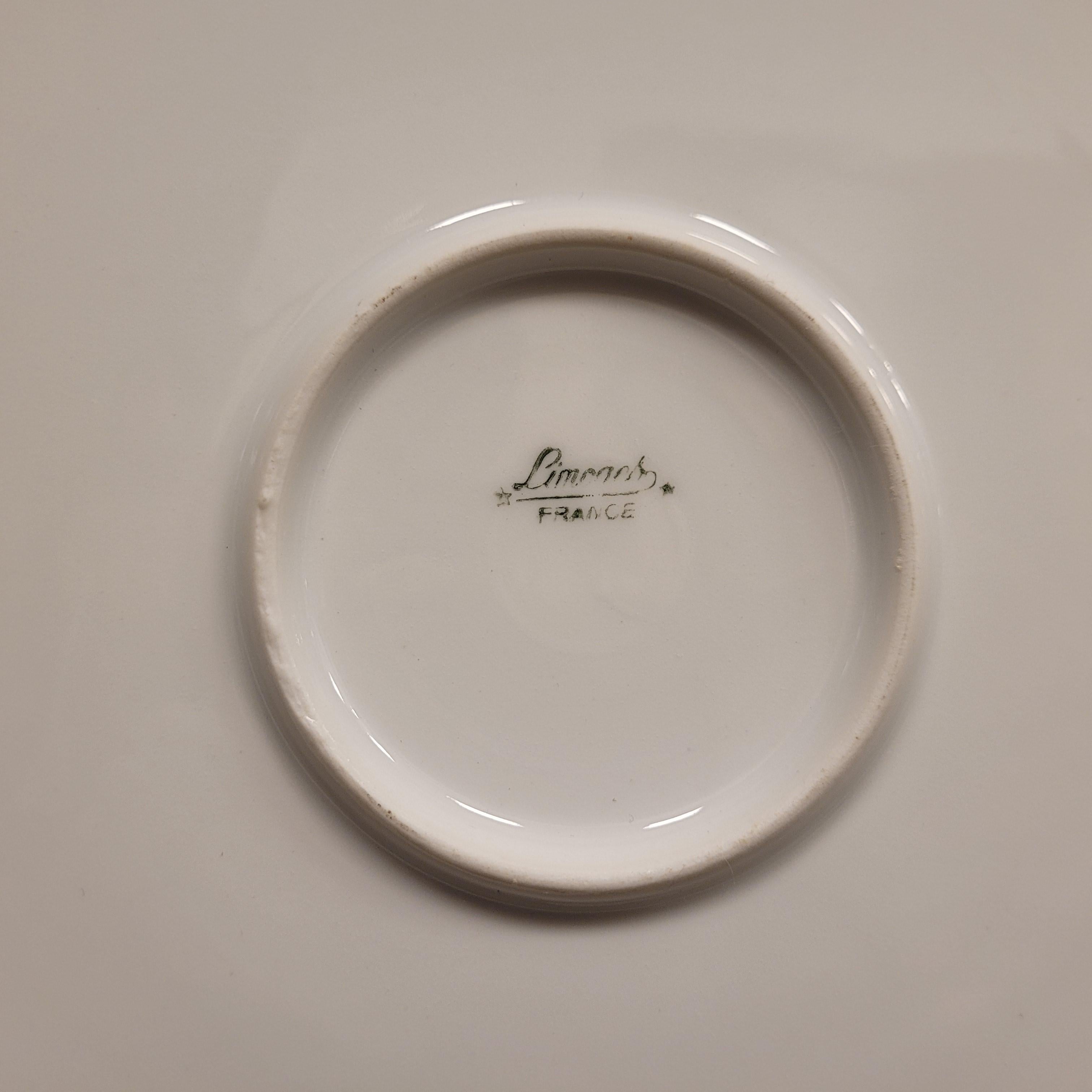 French Limoges porcelain  Cake plate, mint green and pink handpainted For Sale 5