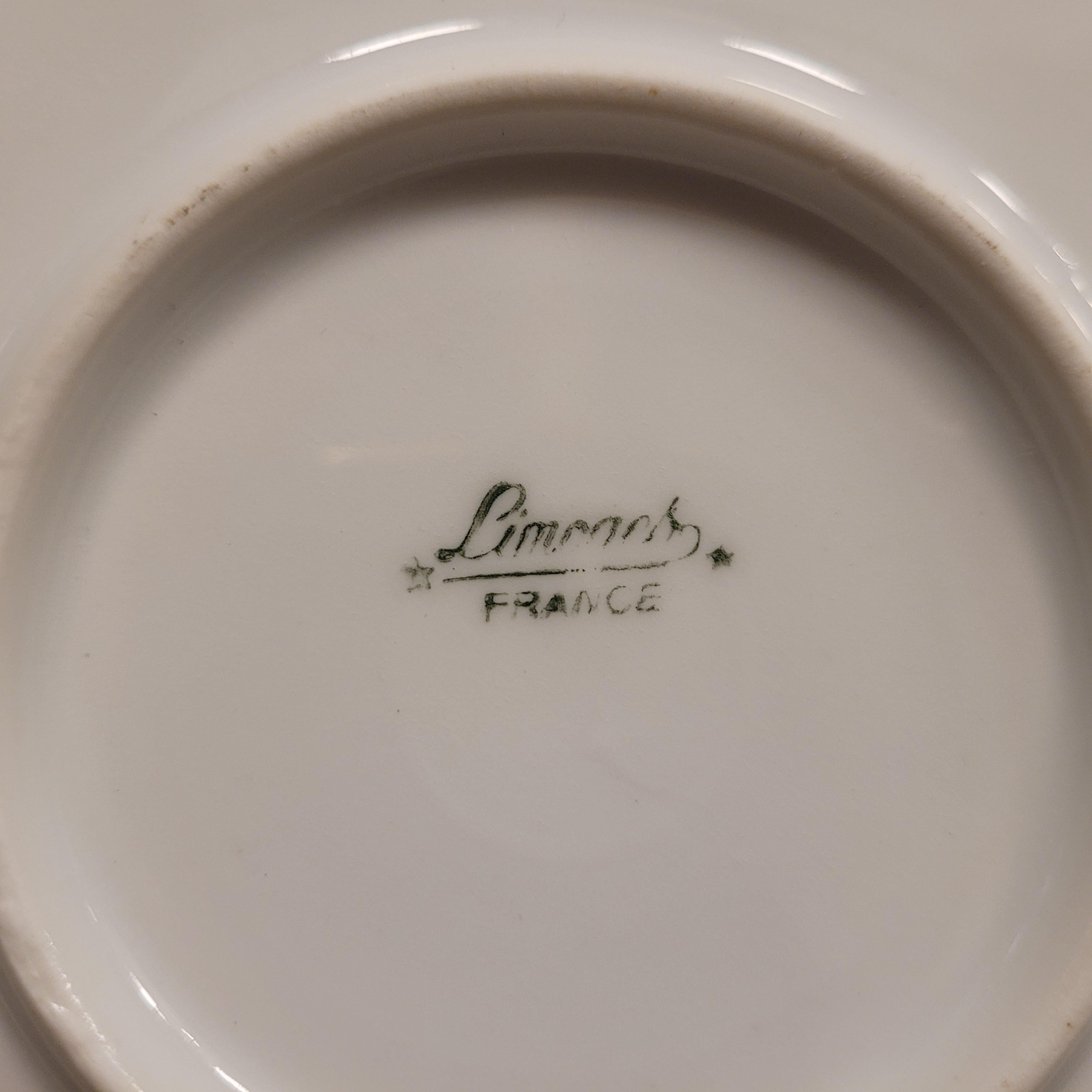 French Limoges porcelain  Cake plate, mint green and pink handpainted For Sale 6