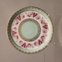 Französisches Limoges-Porzellan  Cake-Teller, mintgrün und rosa handbemalt