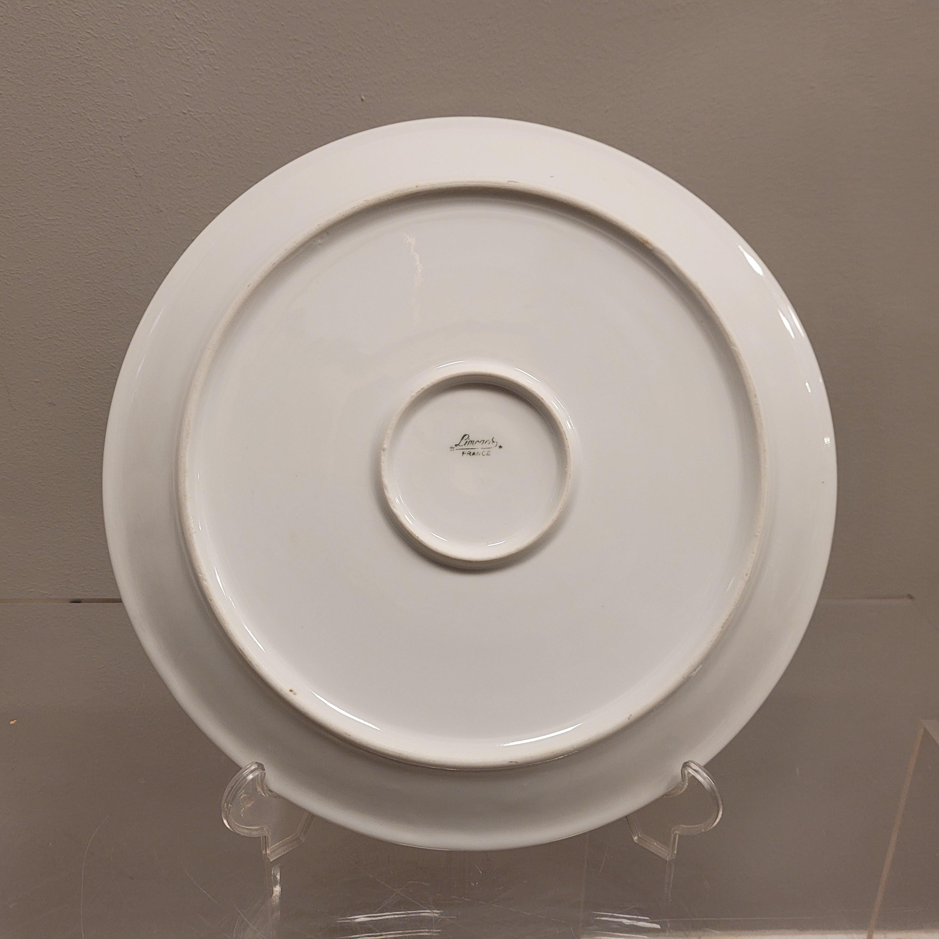 French Limoges porcelain  Cake plate, mint green and pink handpainted For Sale 4