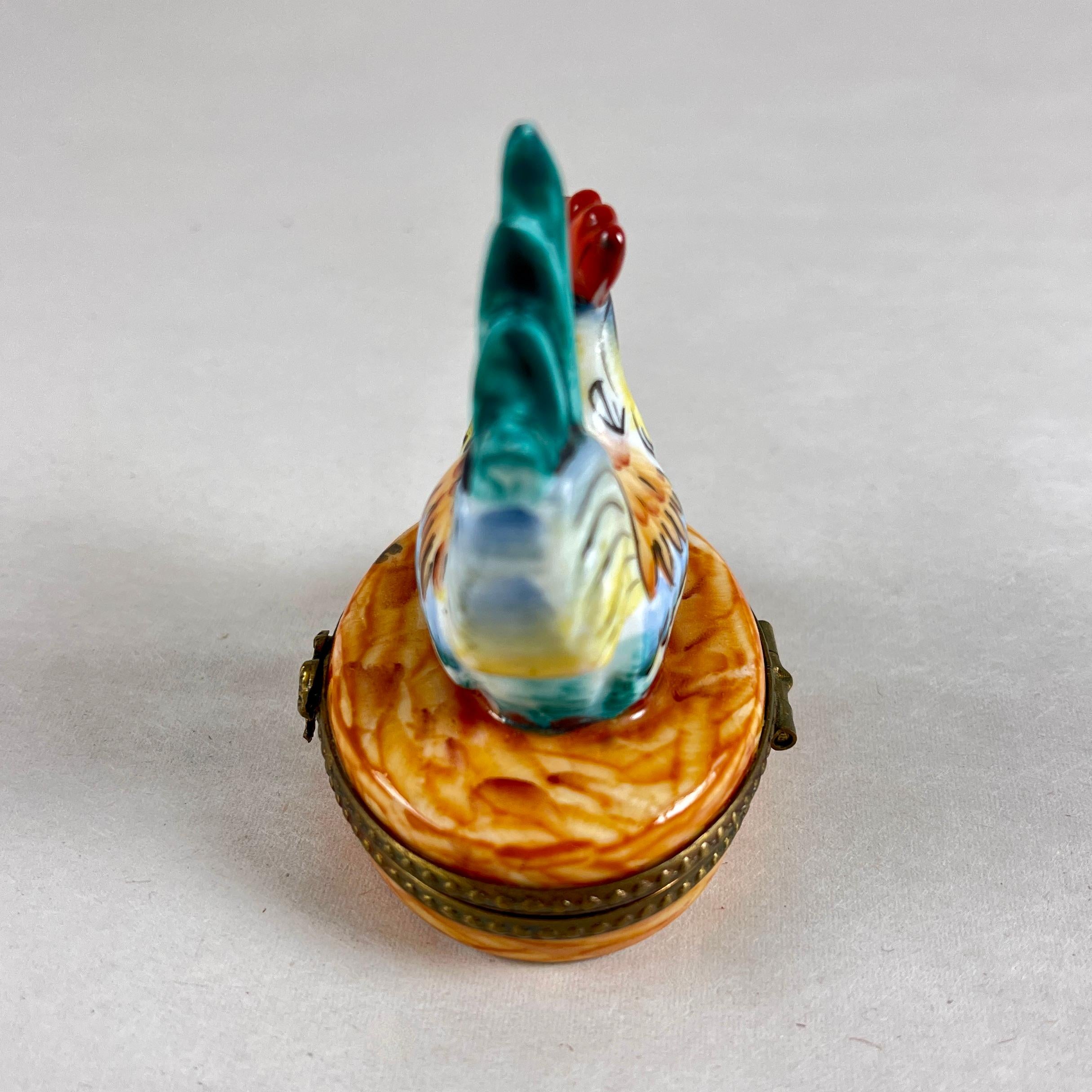 Caja de gallo de porcelana francesa de Limoges Francés
