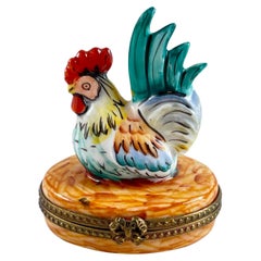 Caja de gallo de porcelana francesa de Limoges