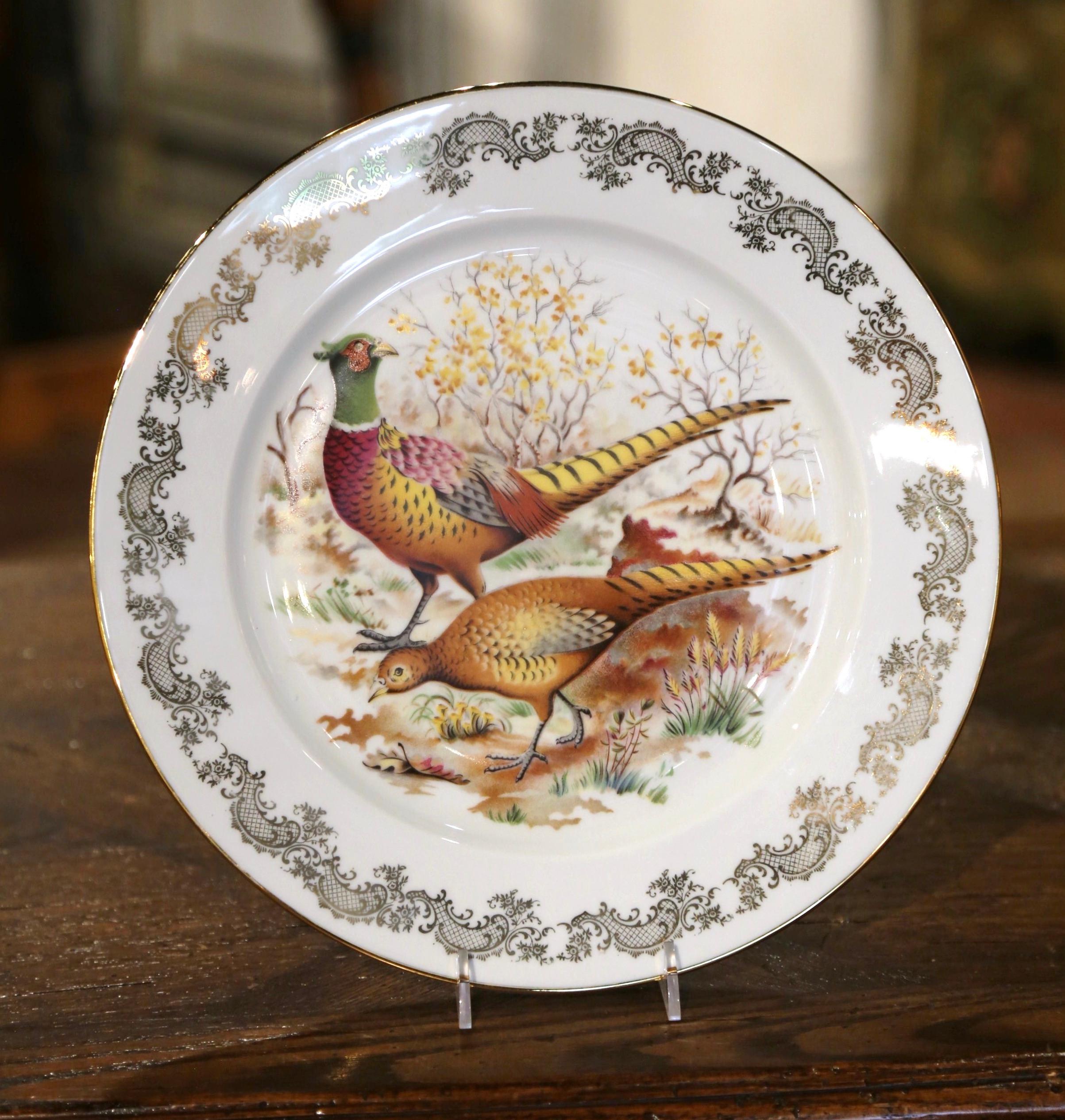  French Limoges Porcelain Service with Bird Motifs Signed Benoit - Set of 13 1