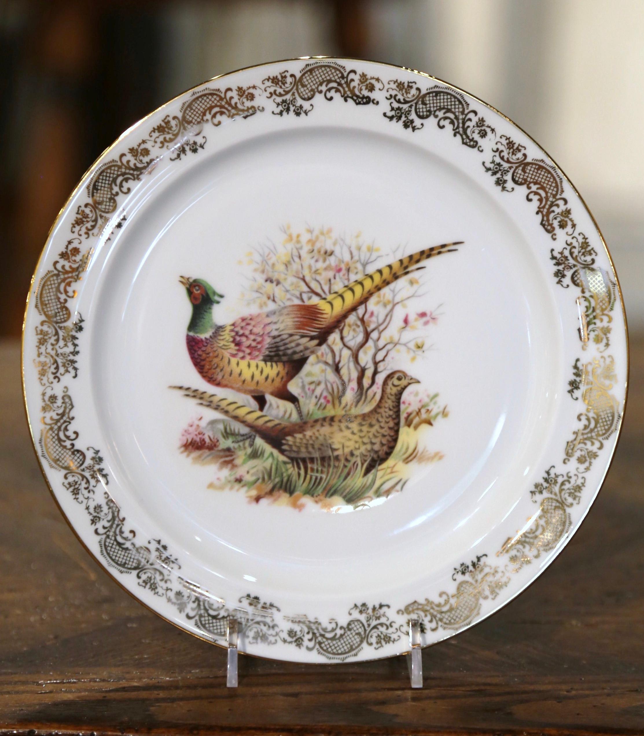  French Limoges Porcelain Service with Bird Motifs Signed Benoit - Set of 13 2