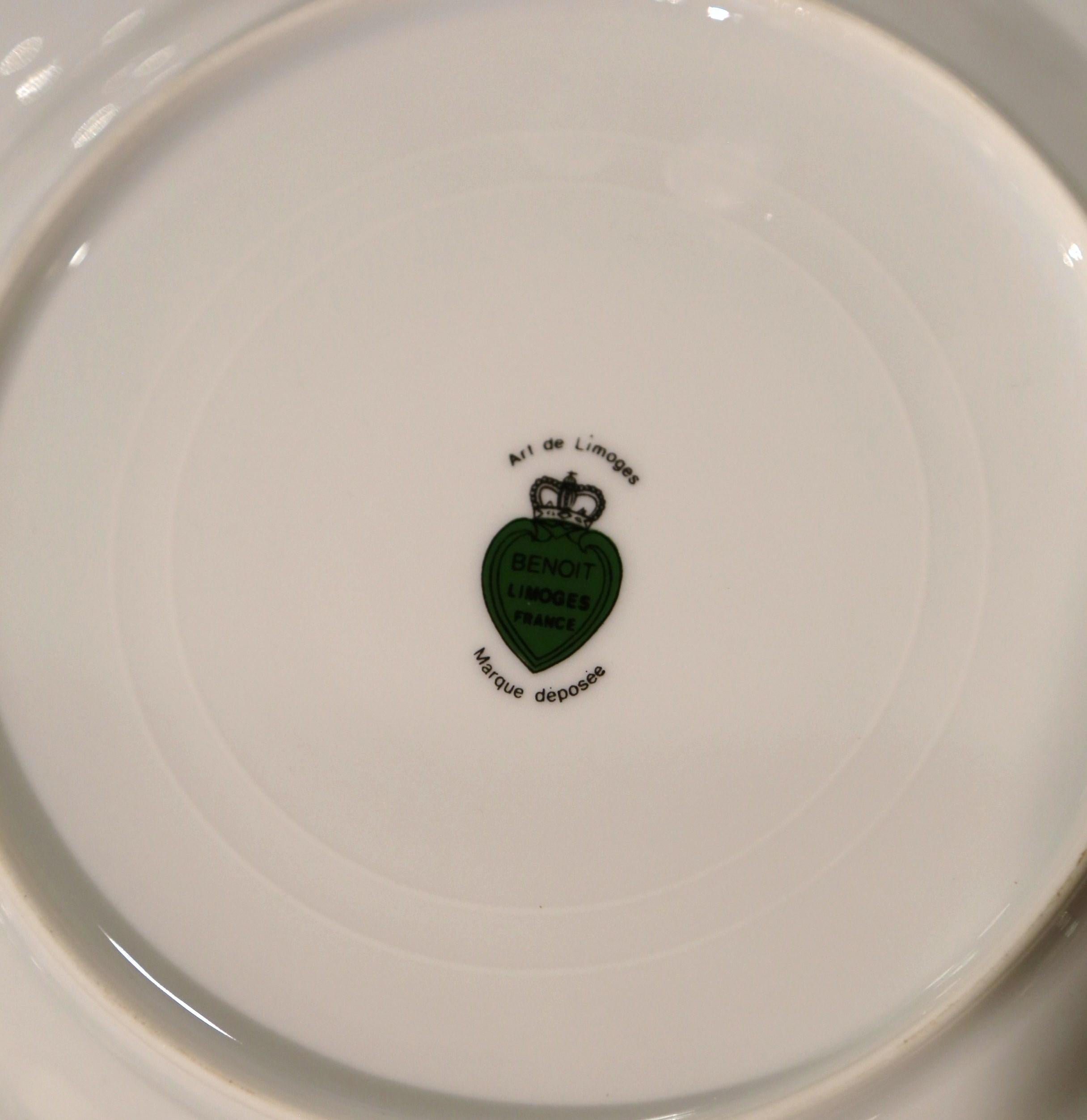 French Limoges Porcelain Service with Fish Decor Signed Benoit, Set of 13 3