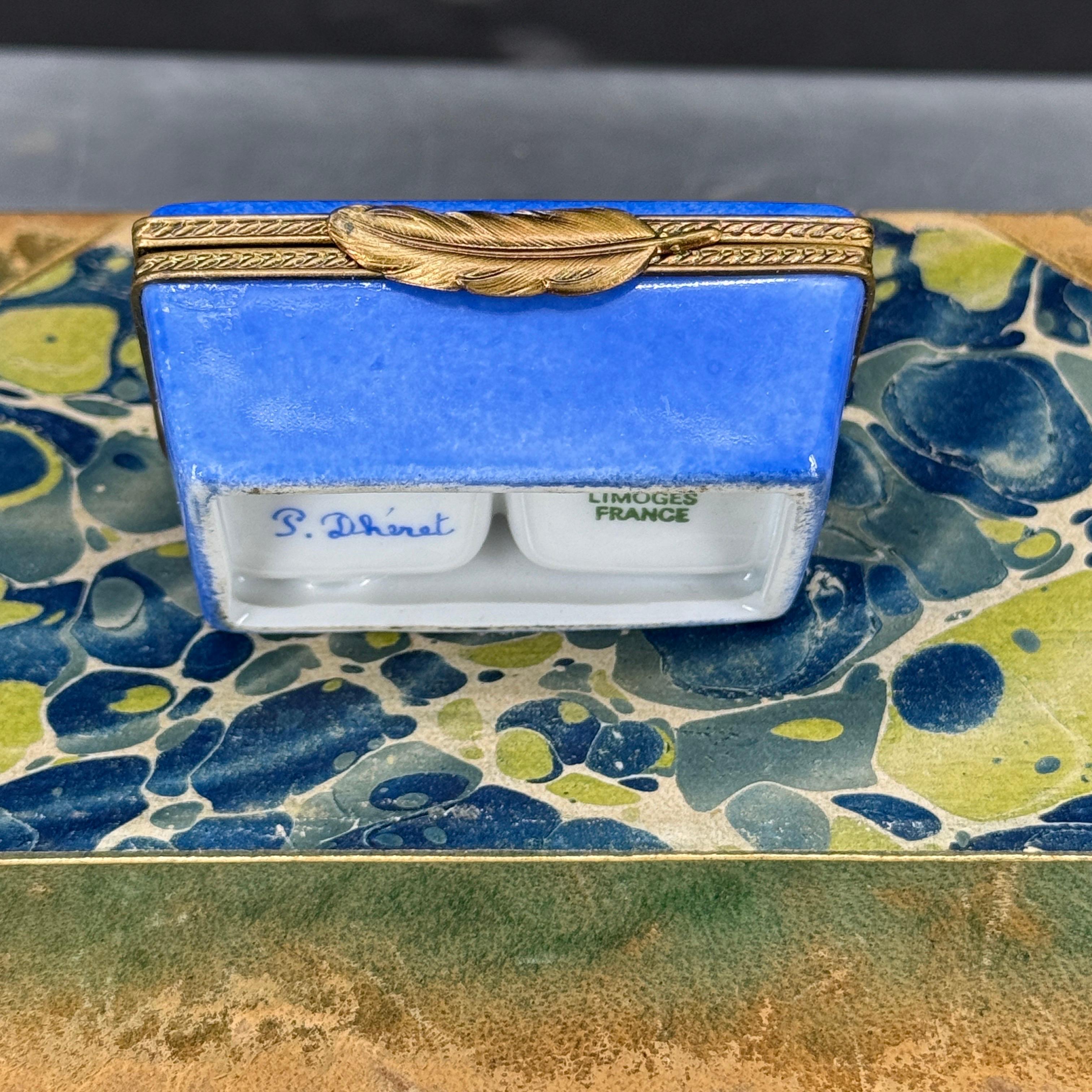 French Limoges Rectangular Hand Painted Porcelain Trinket Box For Sale 7
