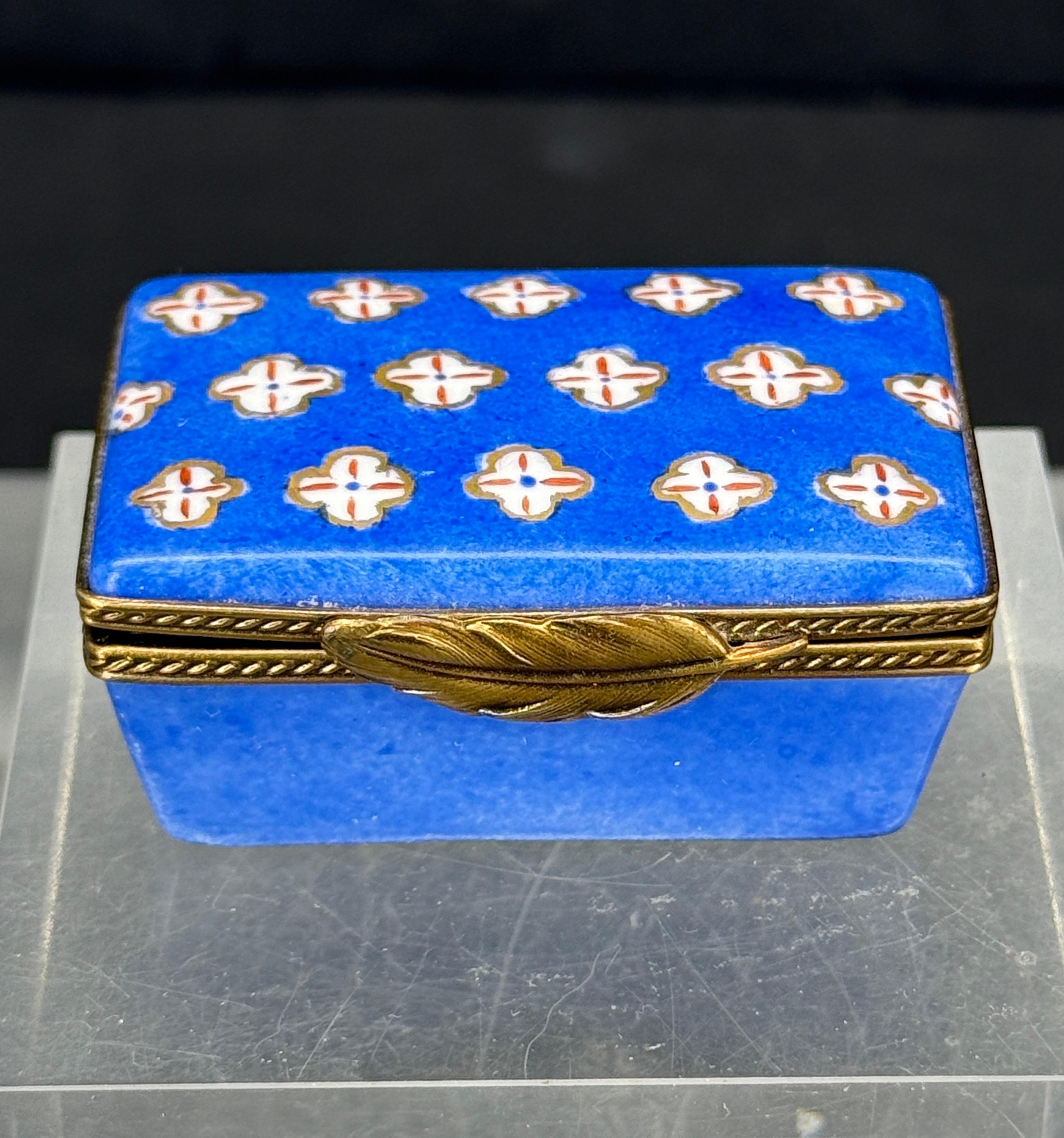 French Provincial French Limoges Rectangular Hand Painted Porcelain Trinket Box For Sale