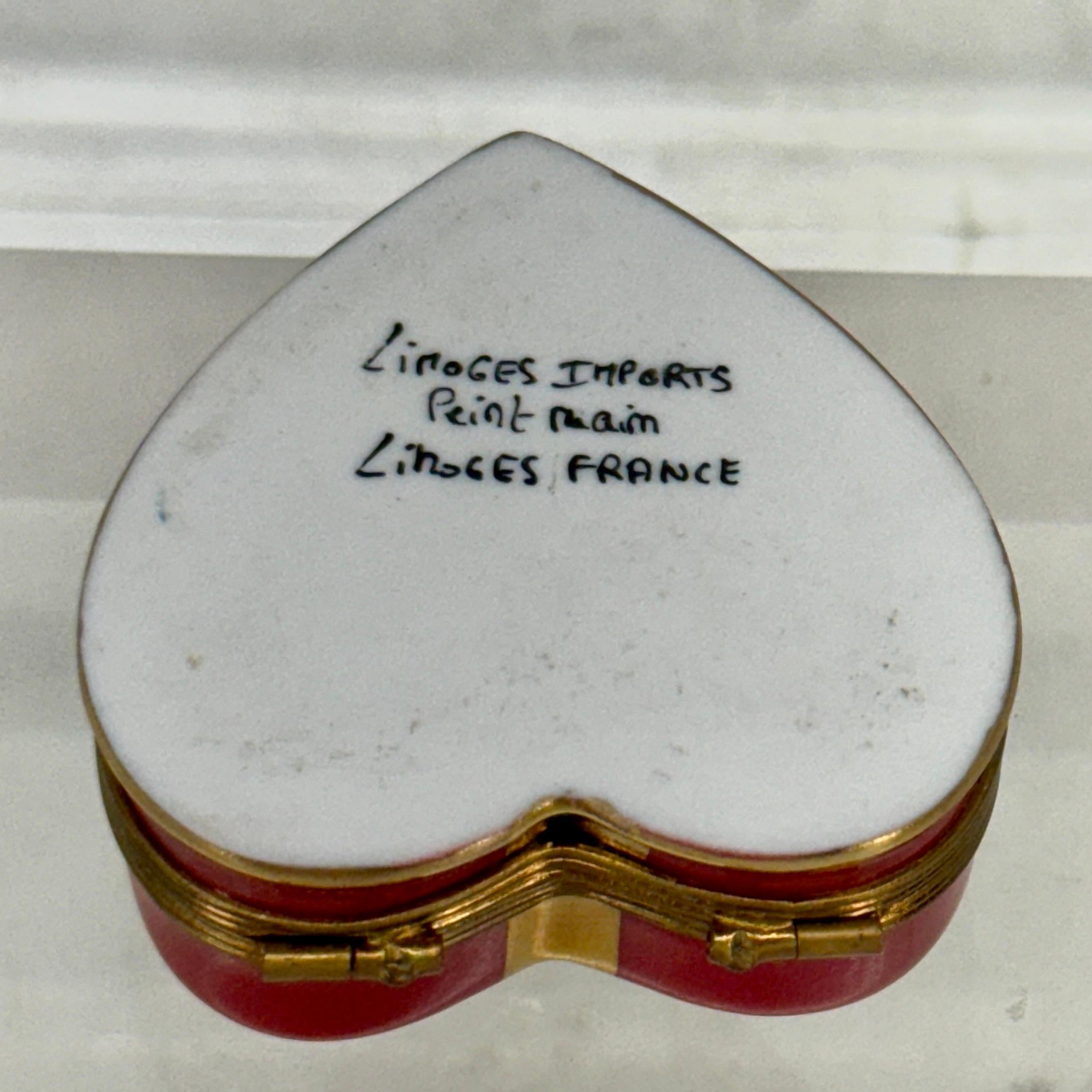 French Limoges Small Trinket Red Gold Heart Box For Sale 3