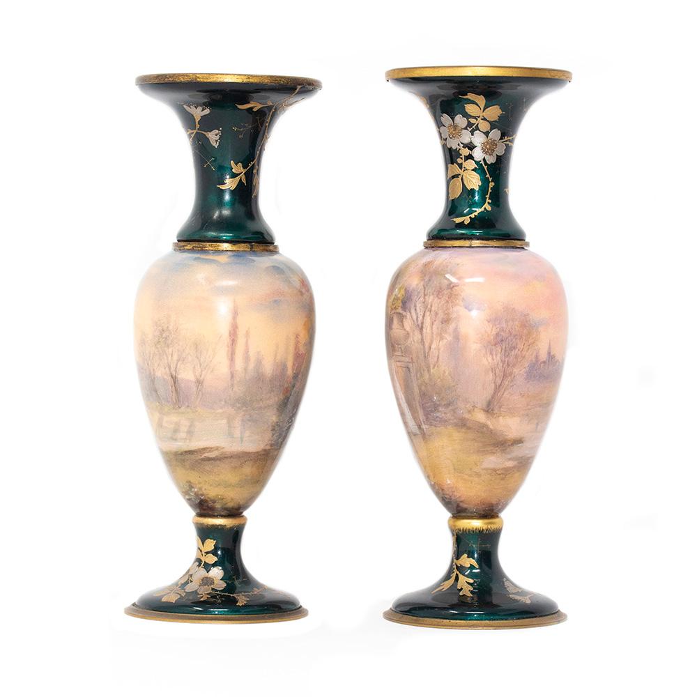 Art Nouveau French Limoges Style Vase Pair For Sale