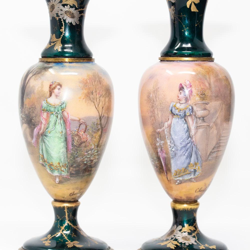French Limoges Style Vase Pair In Good Condition For Sale In Newark, England