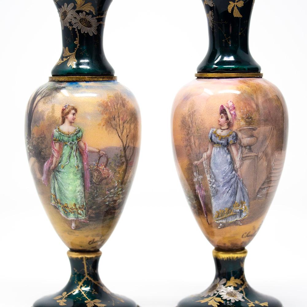 19th Century French Limoges Style Vase Pair For Sale
