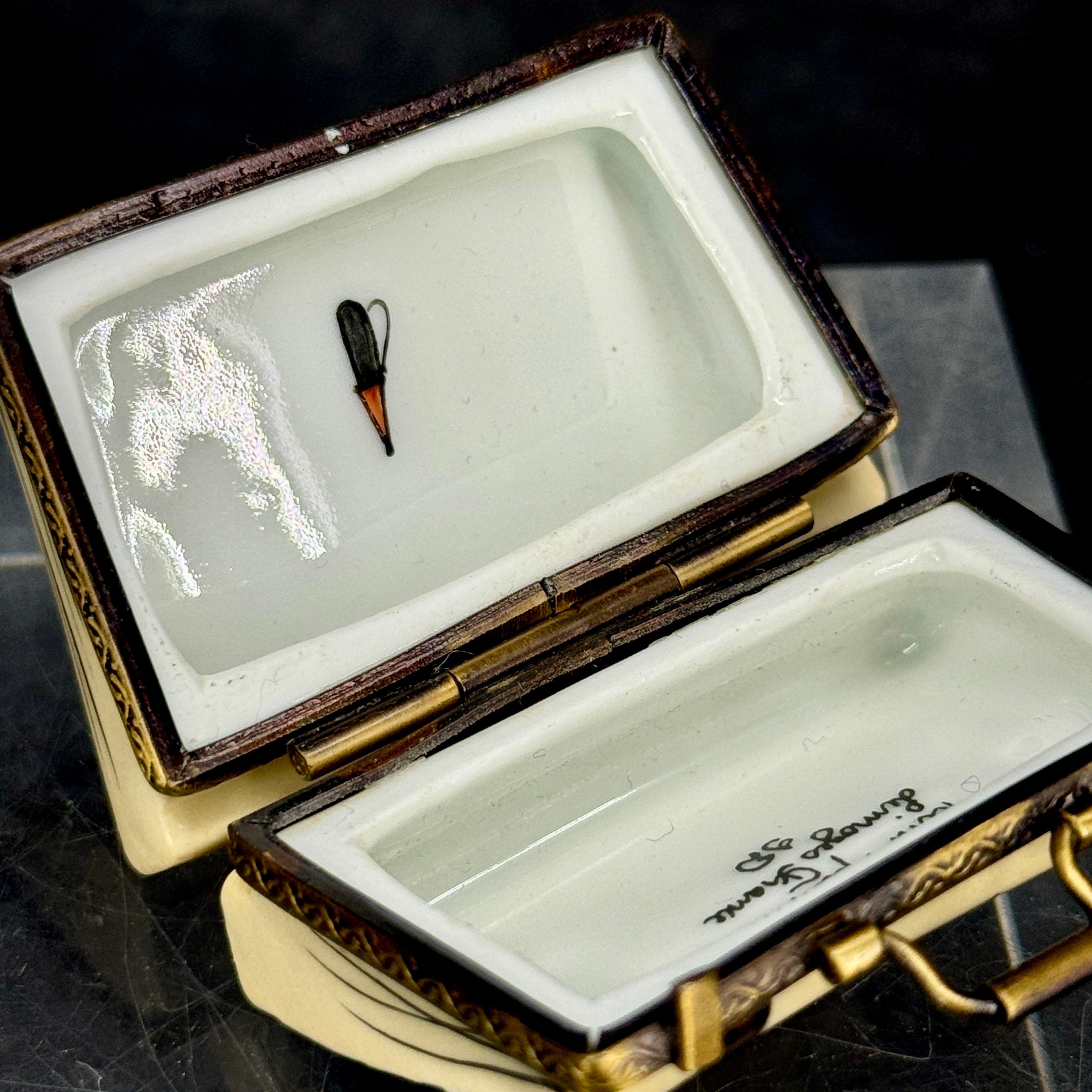 French Limoges Trinket Travel Suitcase Box Paris London New York 3