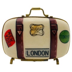 French Limoges Trinket Travel Suitcase Box Paris London New York