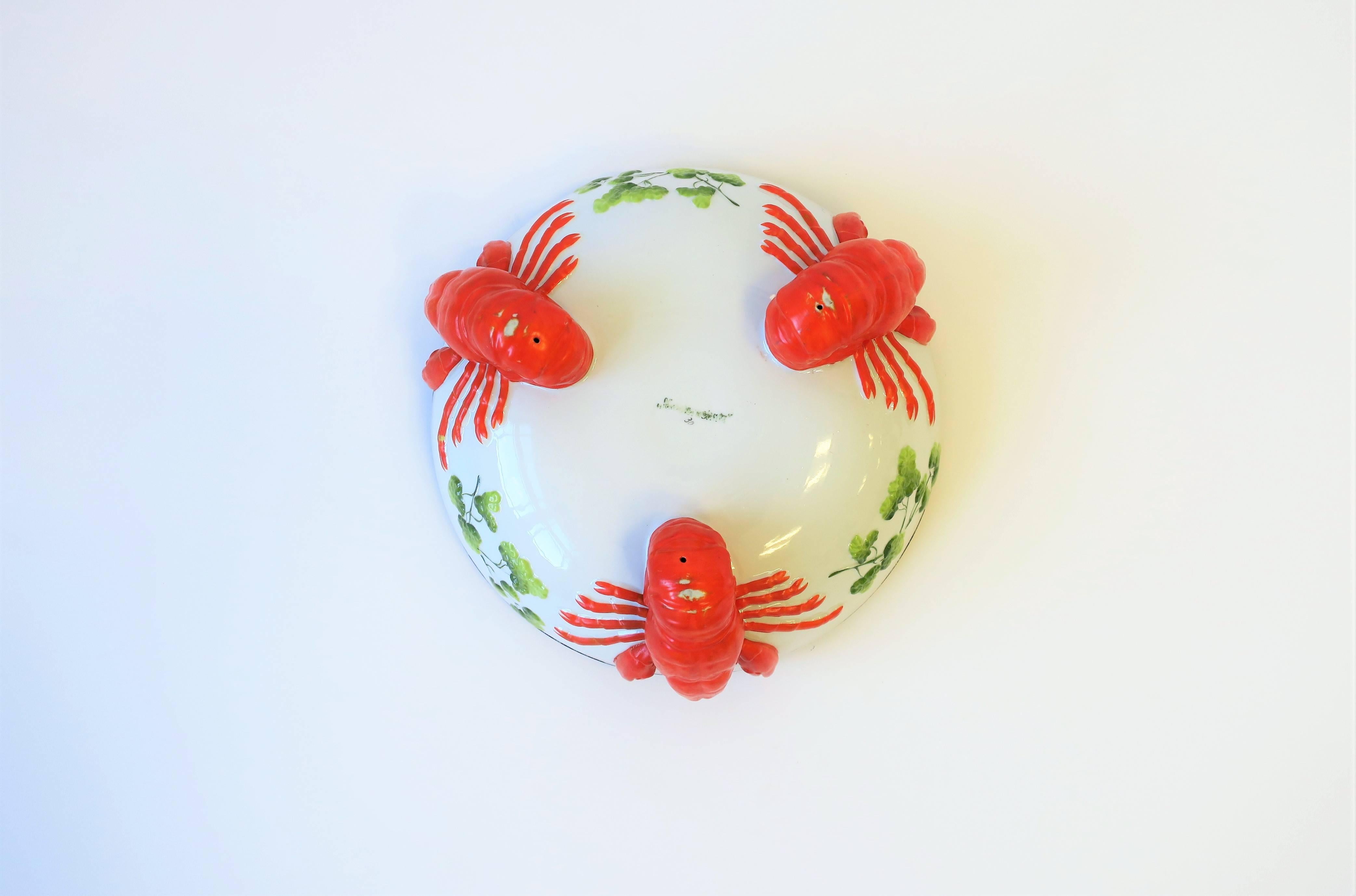 Glazed French Limoges Majolica Style Red Lobster Serving Bowl