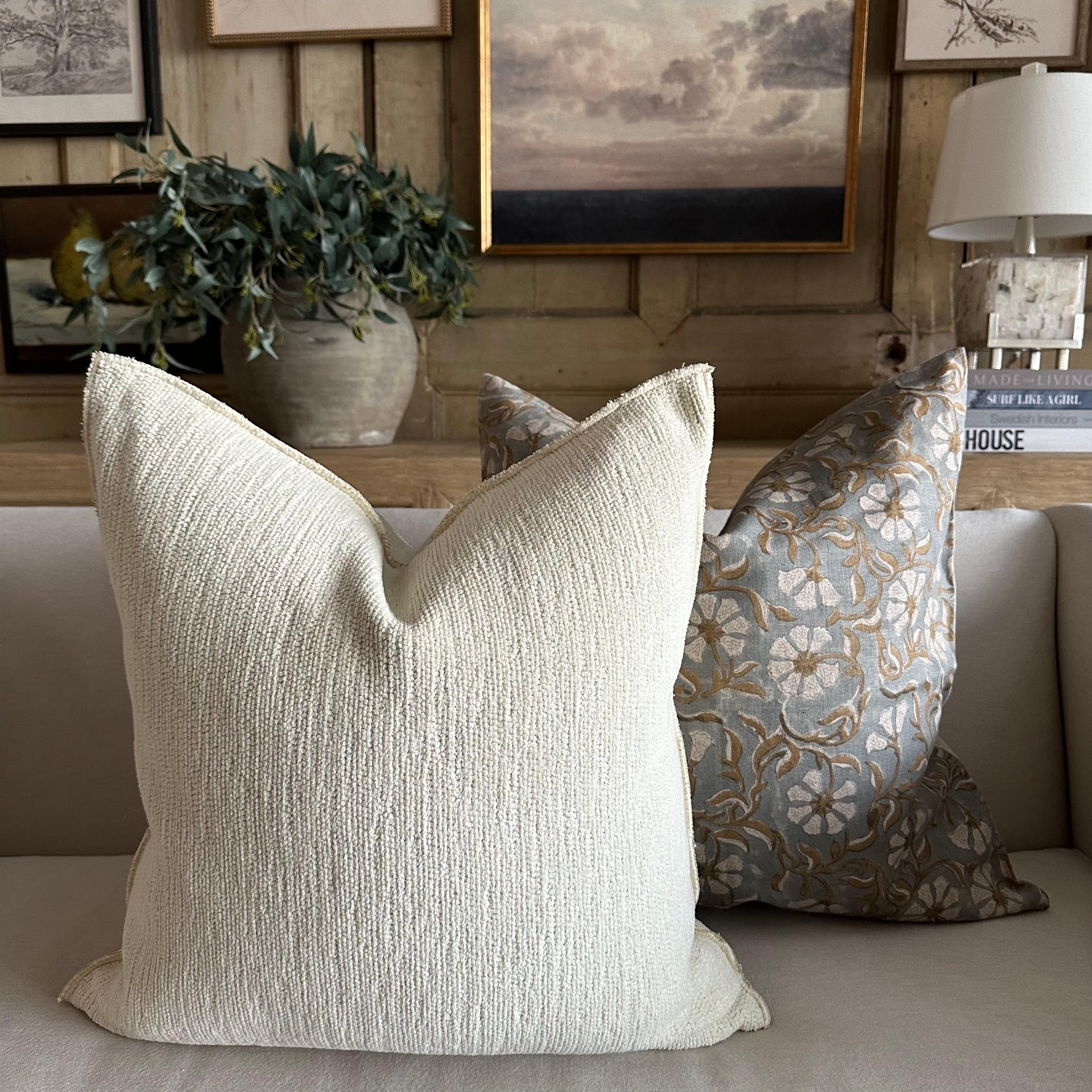 Contemporary French Linen Accent Pillow in Creme Includes Down Feather Insert For Sale