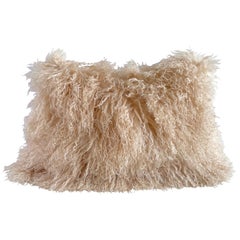 French Linen and Tibetan Goat Accent Pillow with Down Insert