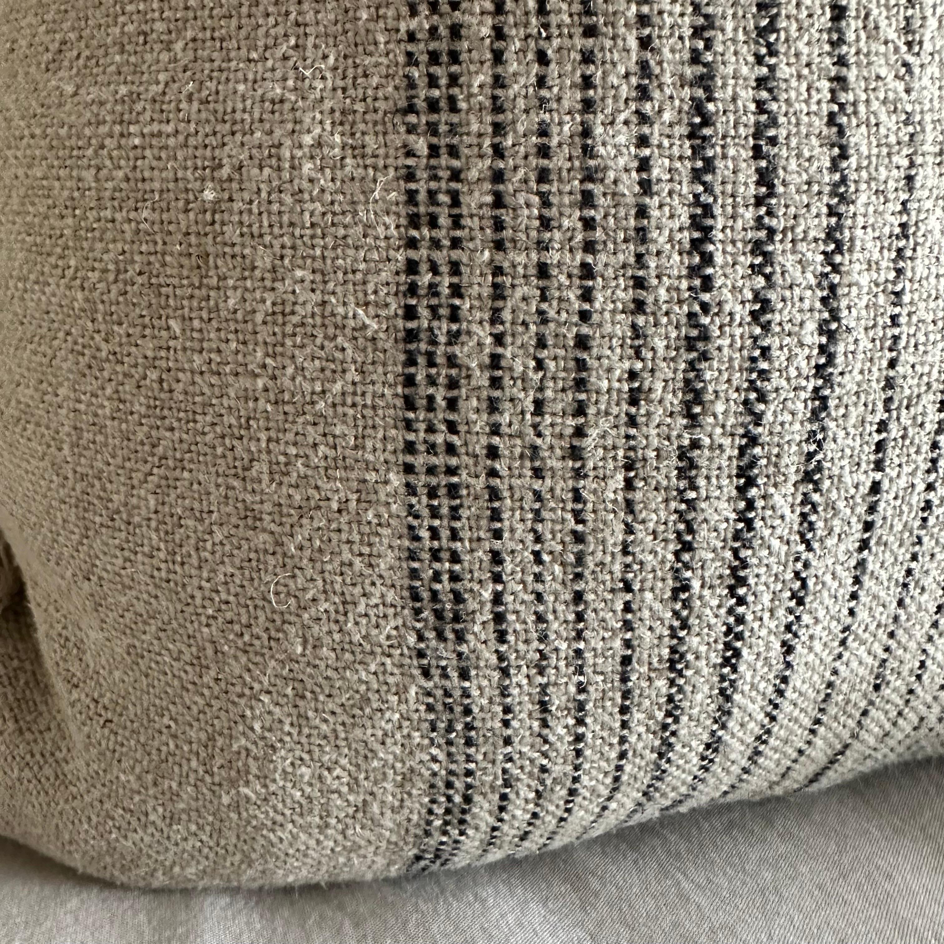 French Linen Flax Pillow with Black Ticking Stripes Pair For Sale 1