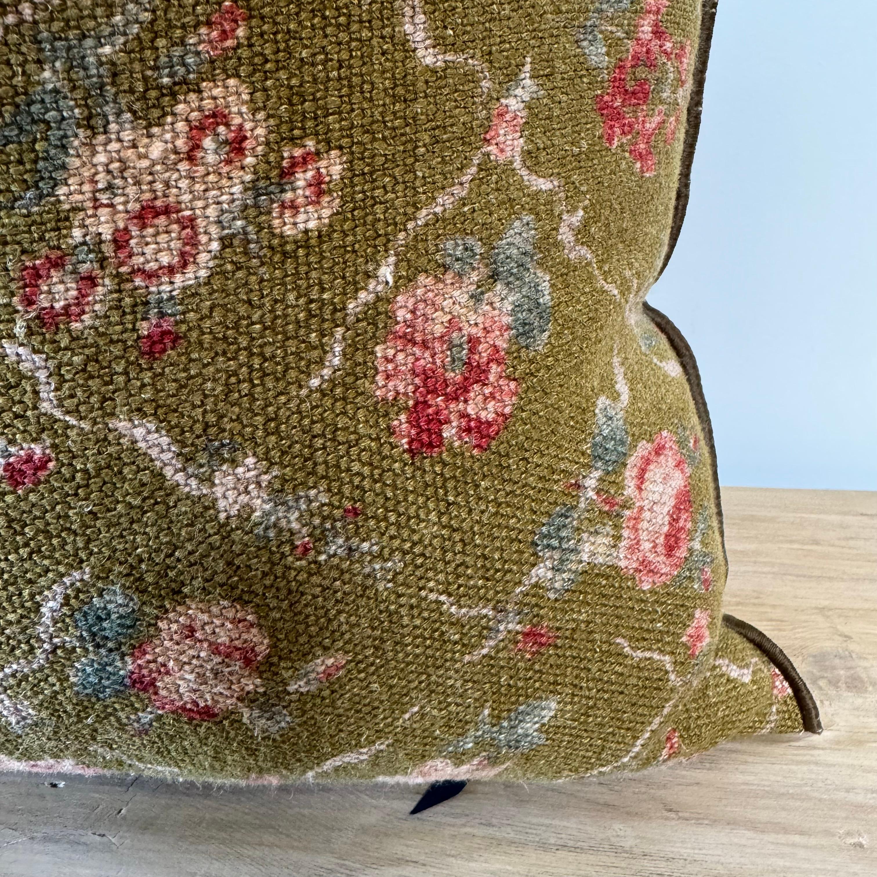 French Linen Floral Pillow with Down Insert Made In France For Sale 1