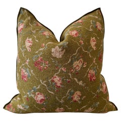 French Linen Floral Pillow with Down Insert Made In France