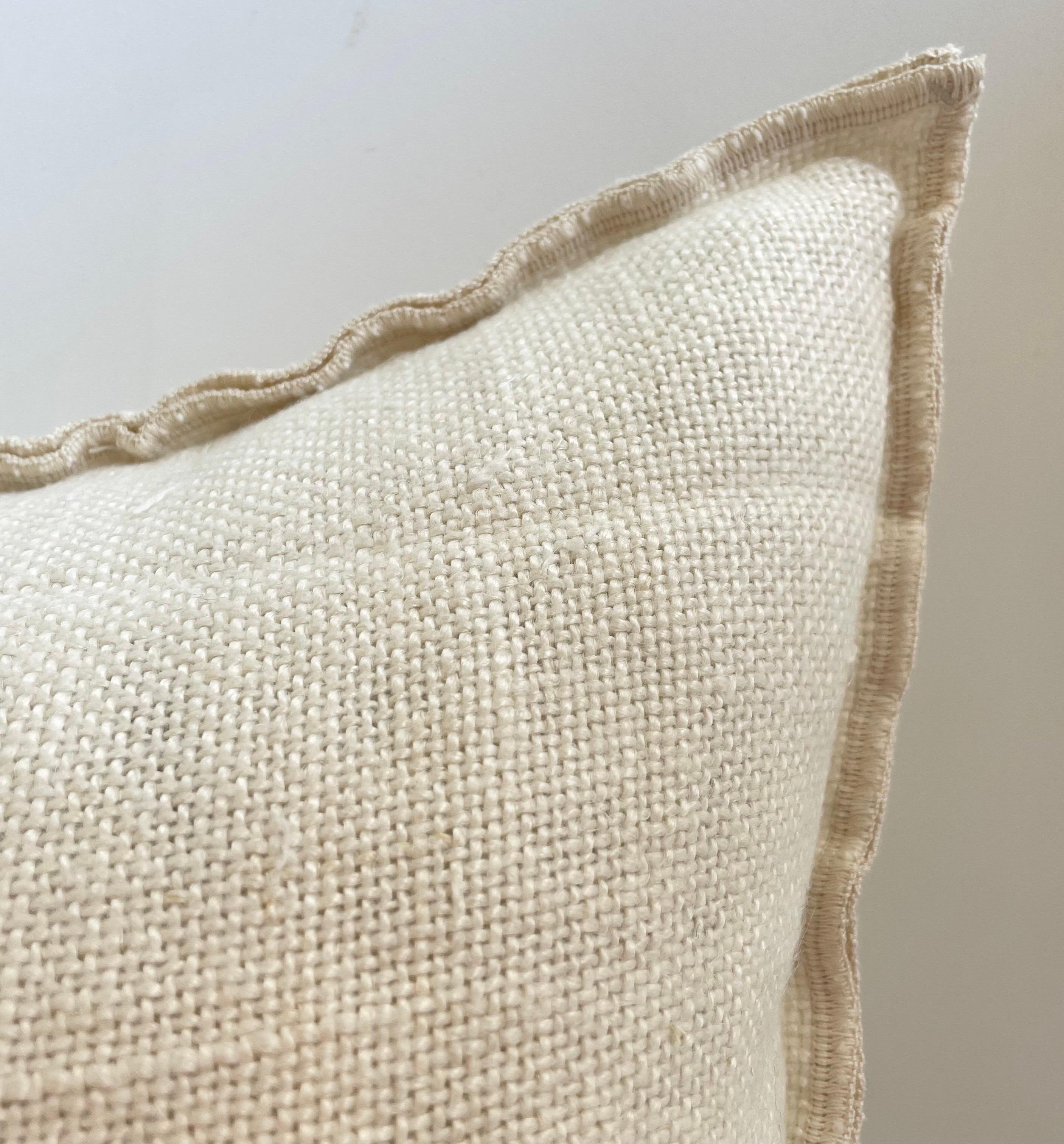 Contemporary French Linen Lumbar Pillow in Ecru