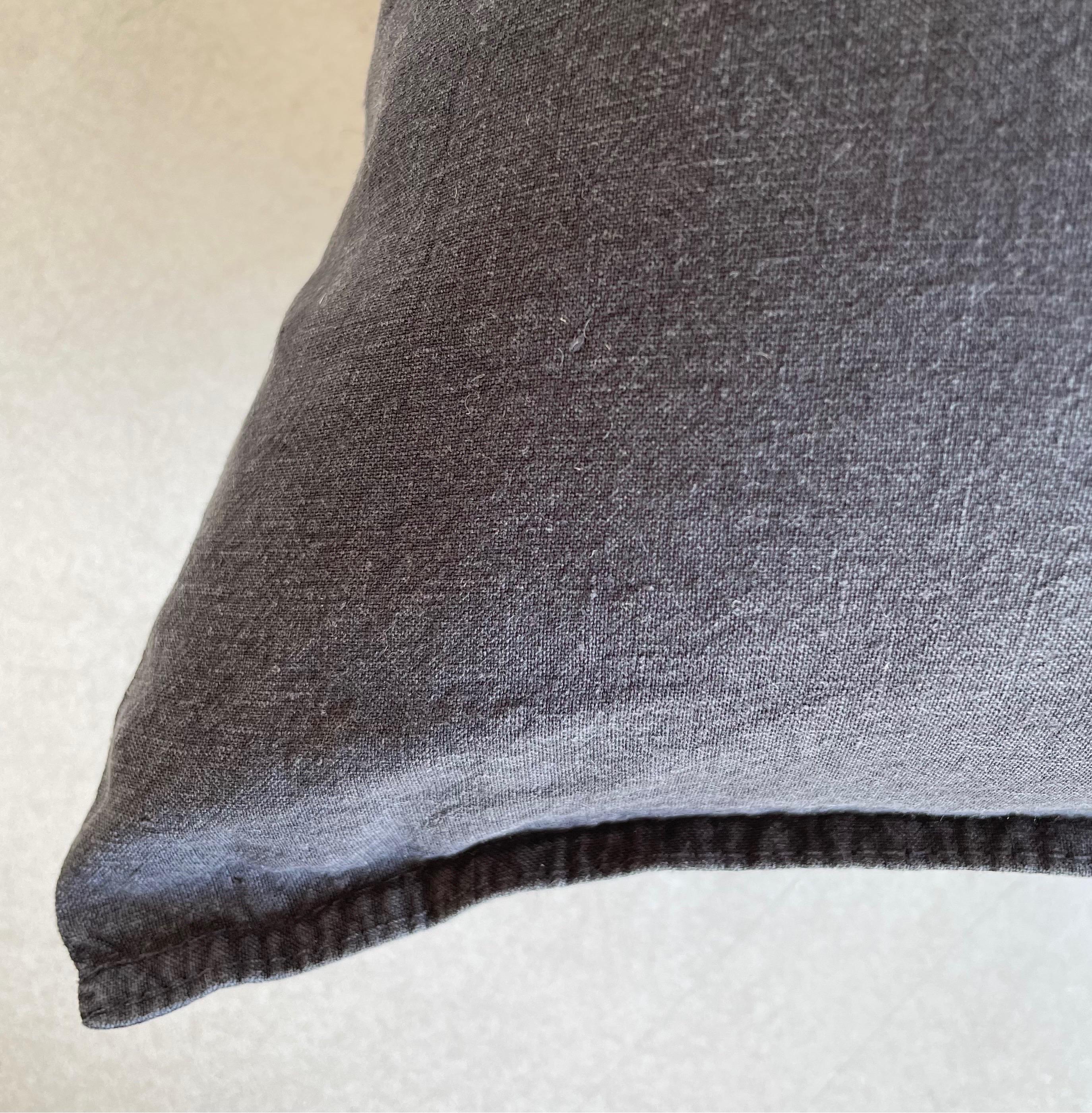 French Linen Lumbar Pillow in Stone Washed Noir For Sale 1