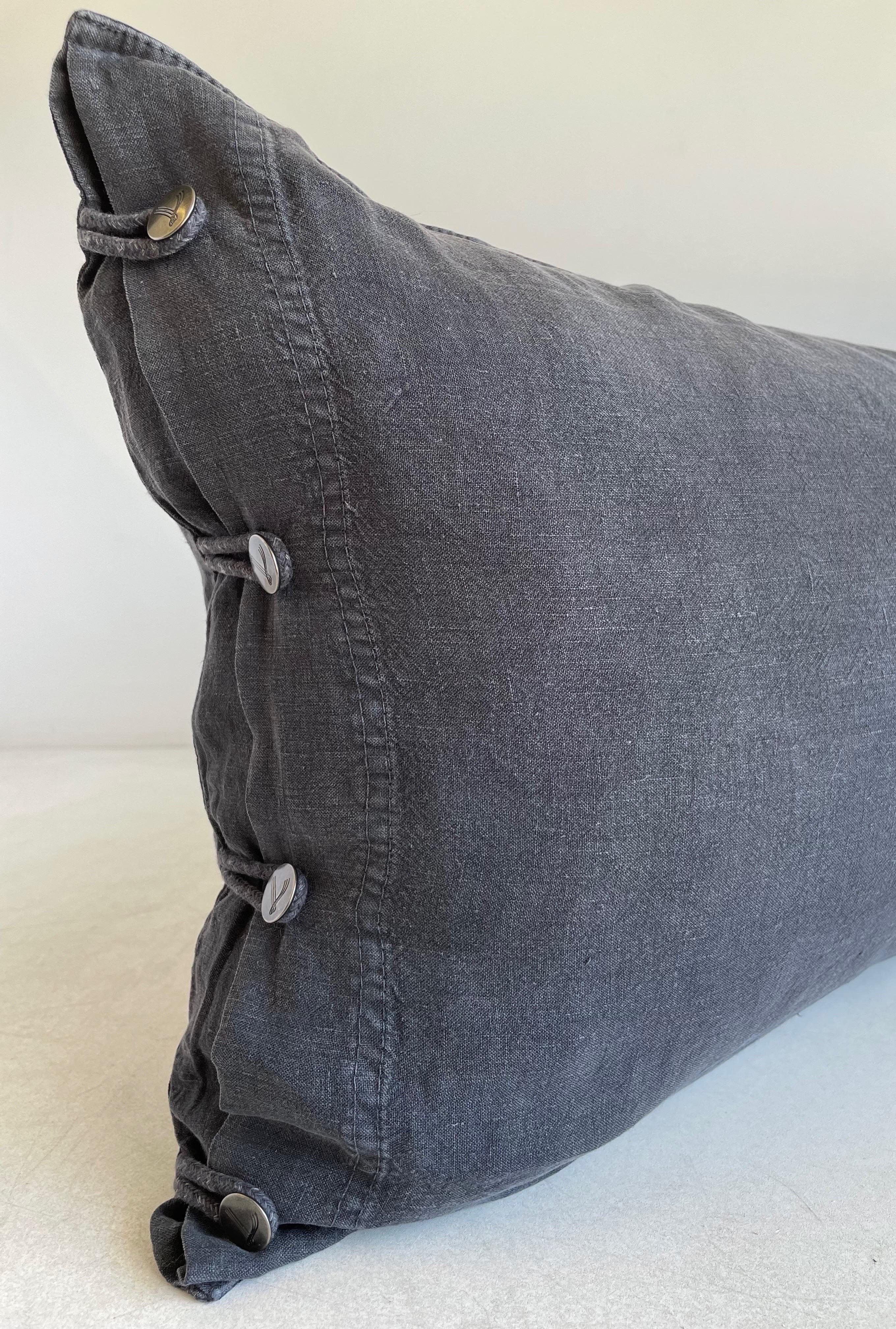 French Linen Lumbar Pillow in Stone Washed Noir For Sale 3