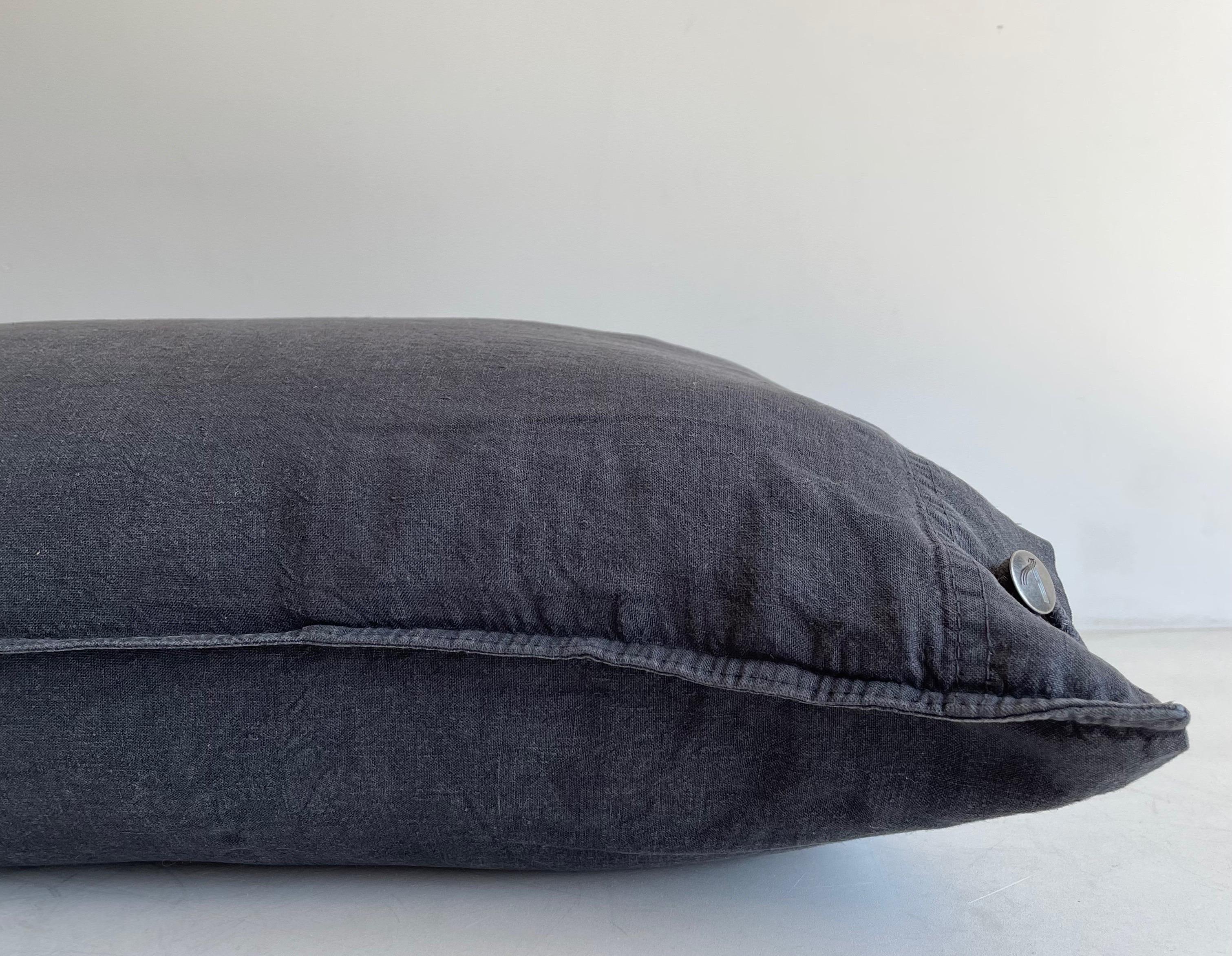 French Linen Lumbar Pillow in Stone Washed Noir For Sale 4