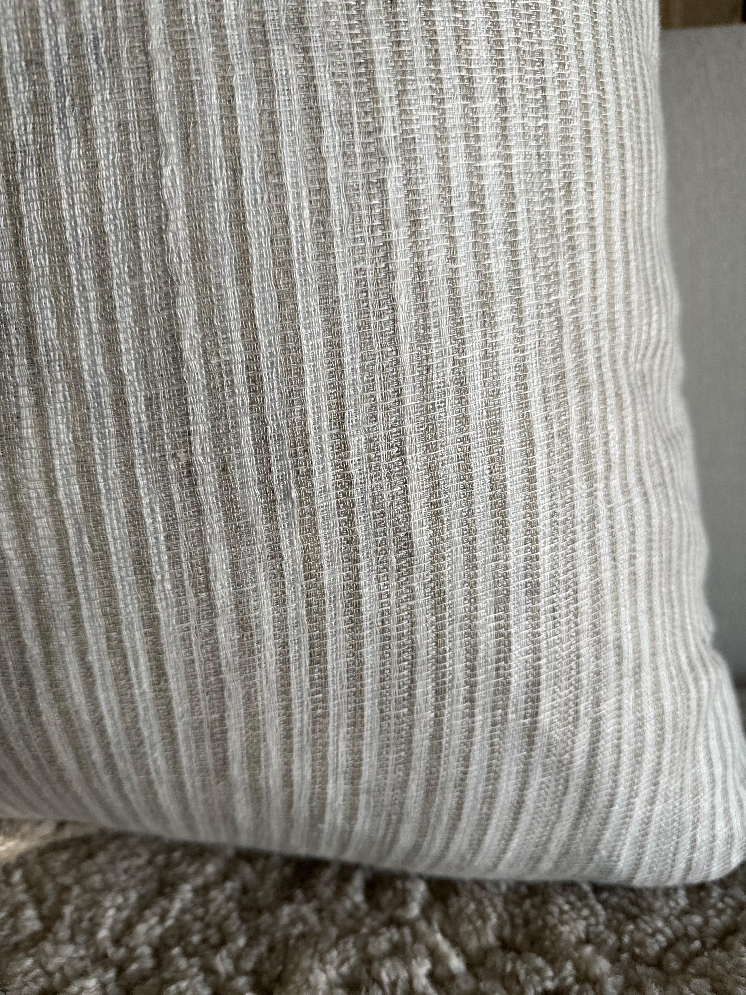 Contemporary French Linen Natural Stripe Pillow with Down Insert For Sale