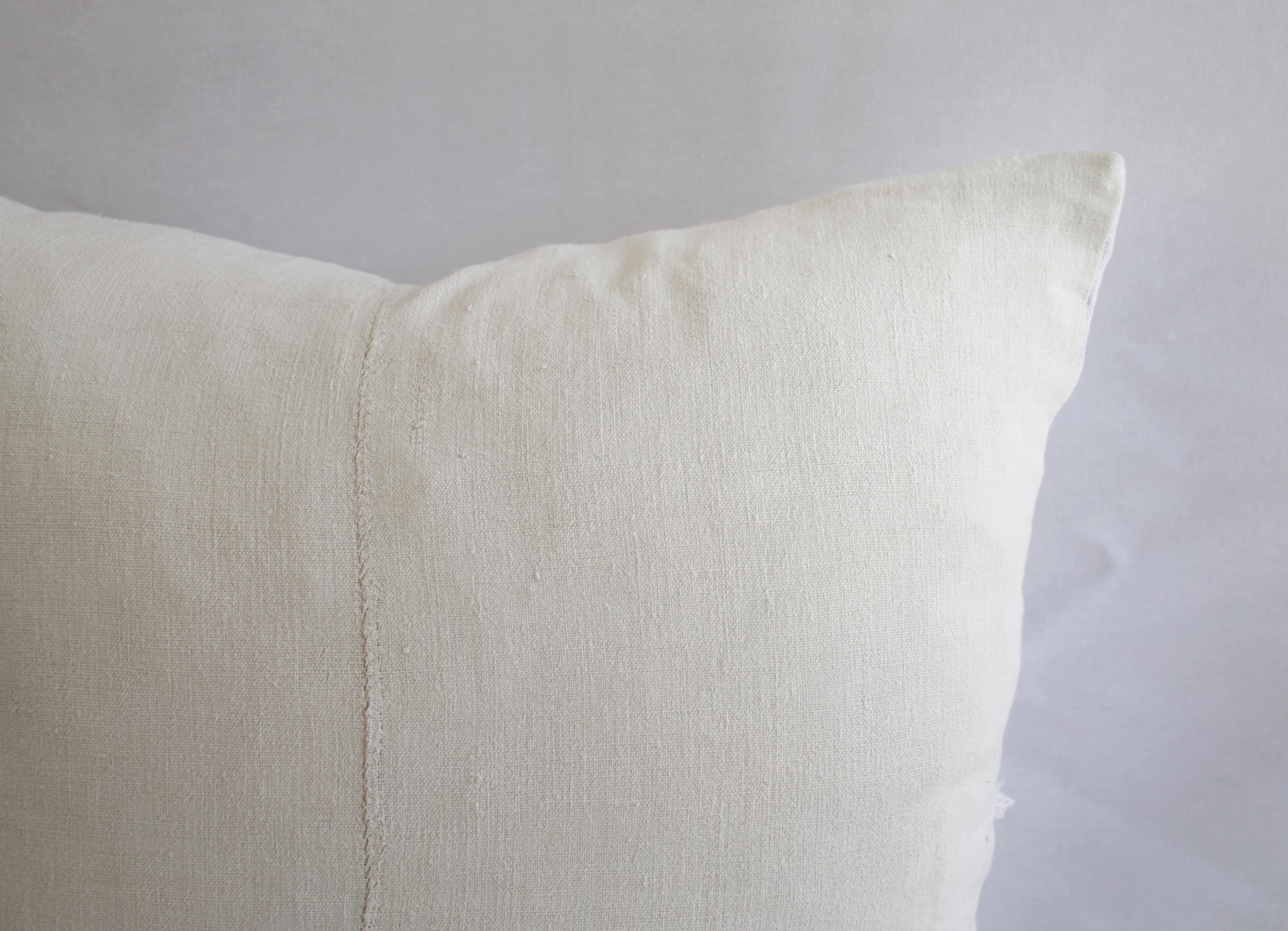 French Linen Pillow in Off White with Fray Details 6