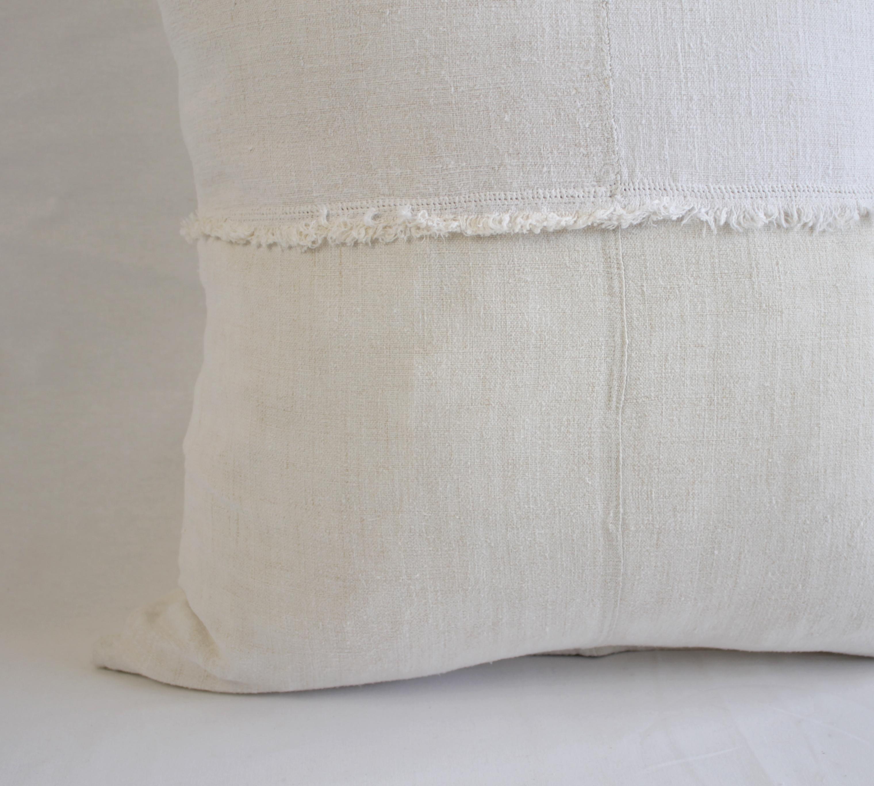 French Linen Pillow in Off White with Fray Details 1
