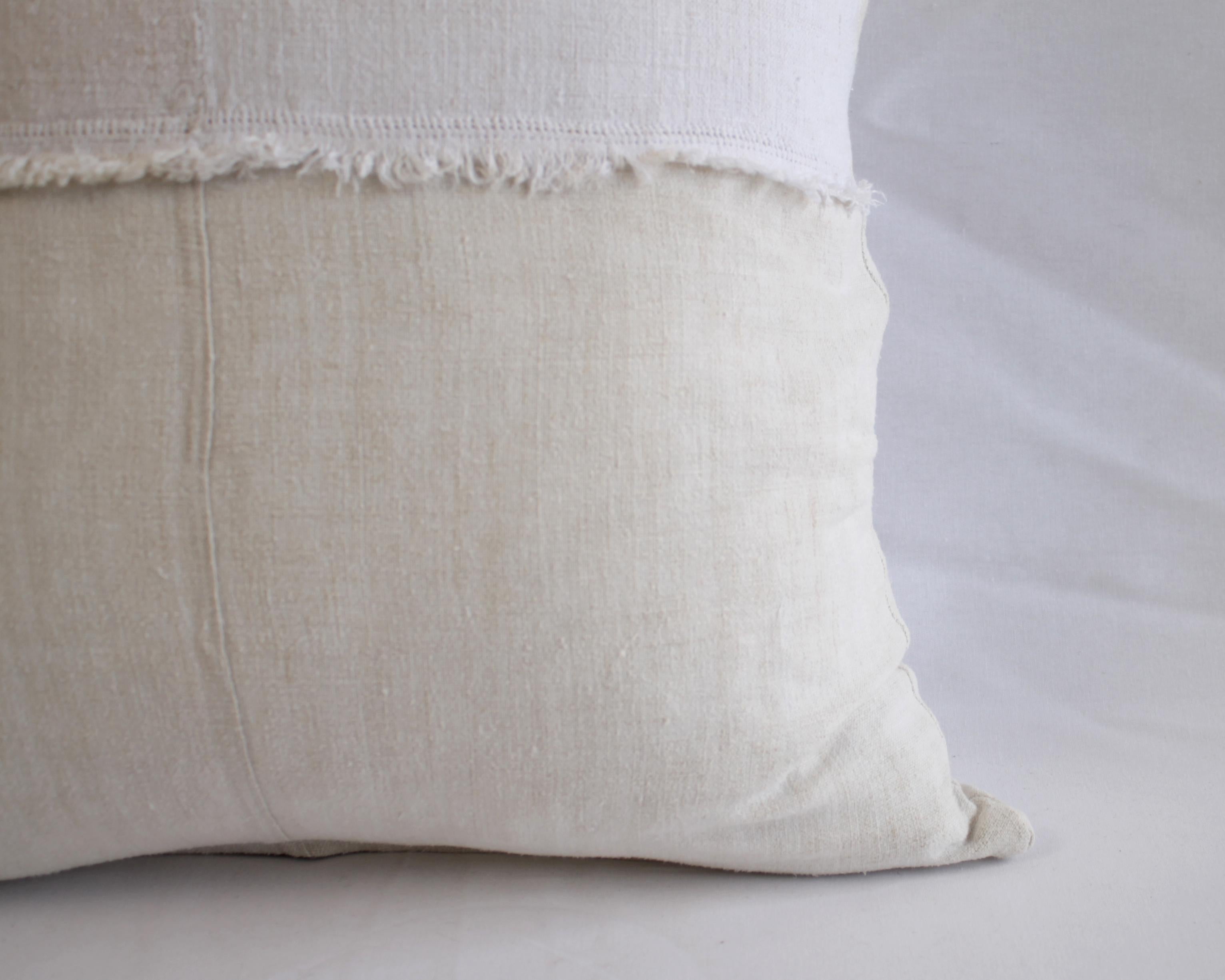 French Linen Pillow in Off White with Fray Details 2