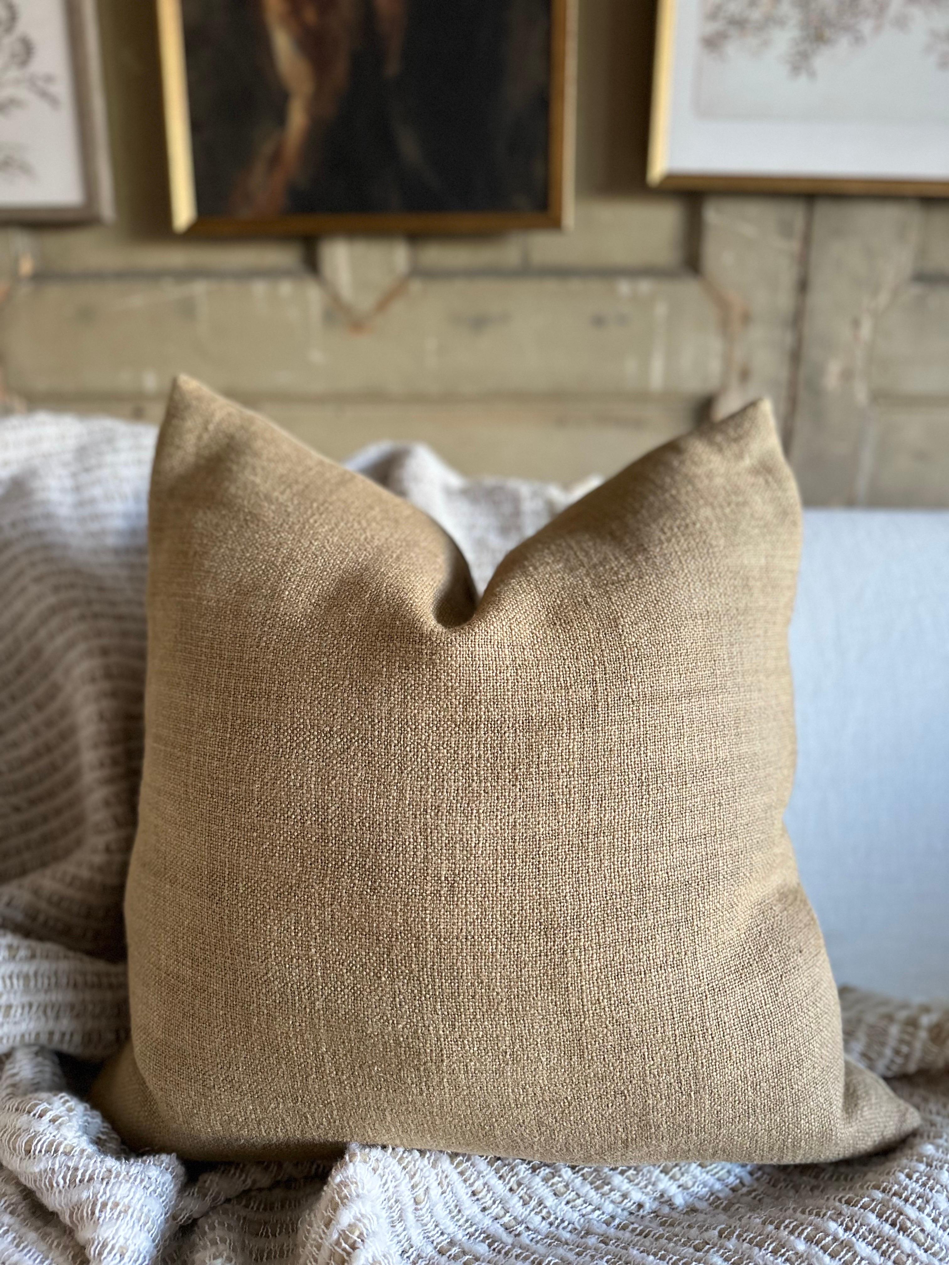 A luxurious heavy woven linen face with stone washed linen back.
Linen fabric is imported from France.
Custom made to order, can be customized to your size.
Color: Havane
Antique brass zipper
Size 22x22
Includes Down Feather Insert
Care: Can be