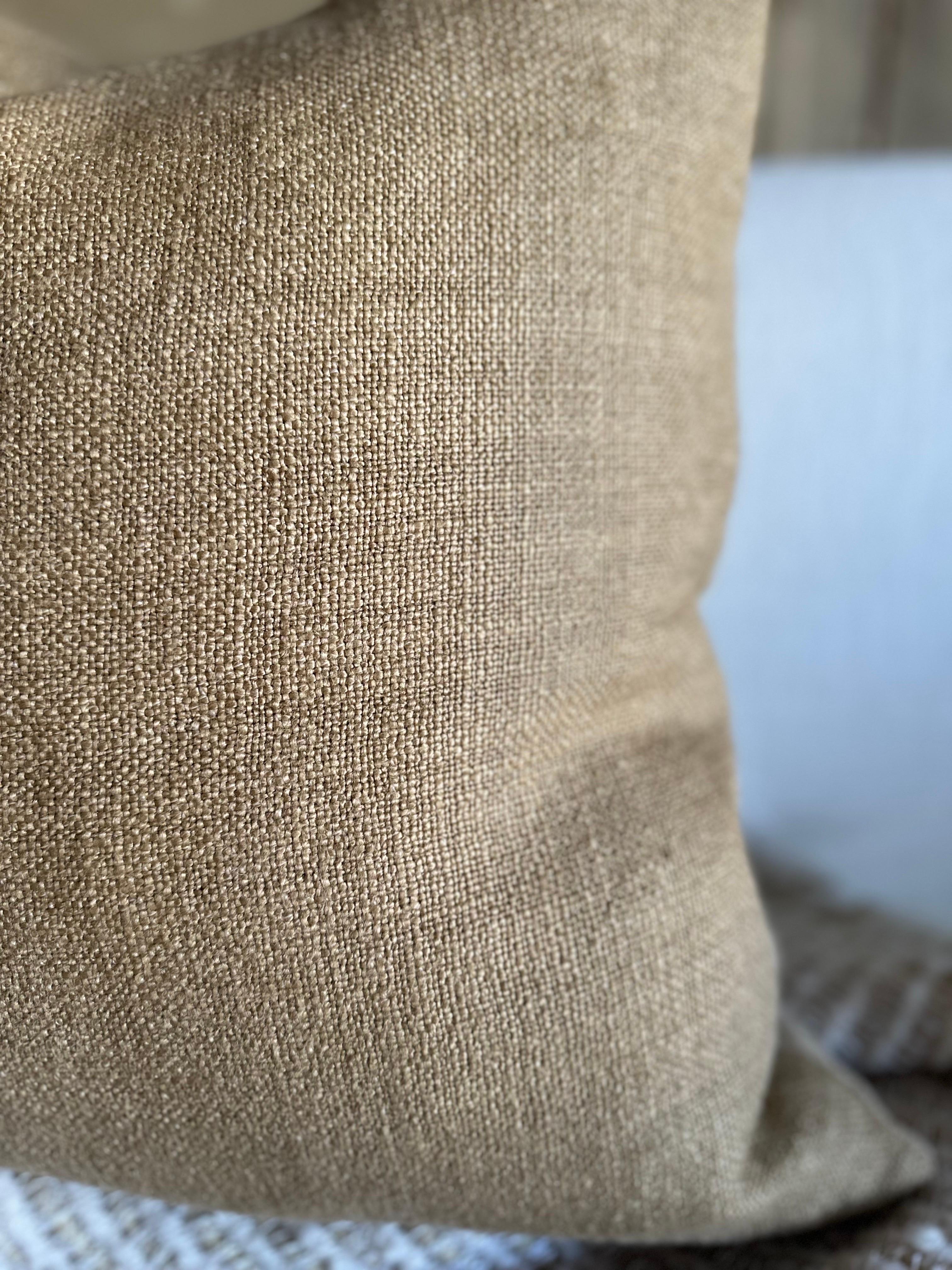 French Linen Pillow with Down Feather Insert in Havane In New Condition For Sale In Brea, CA