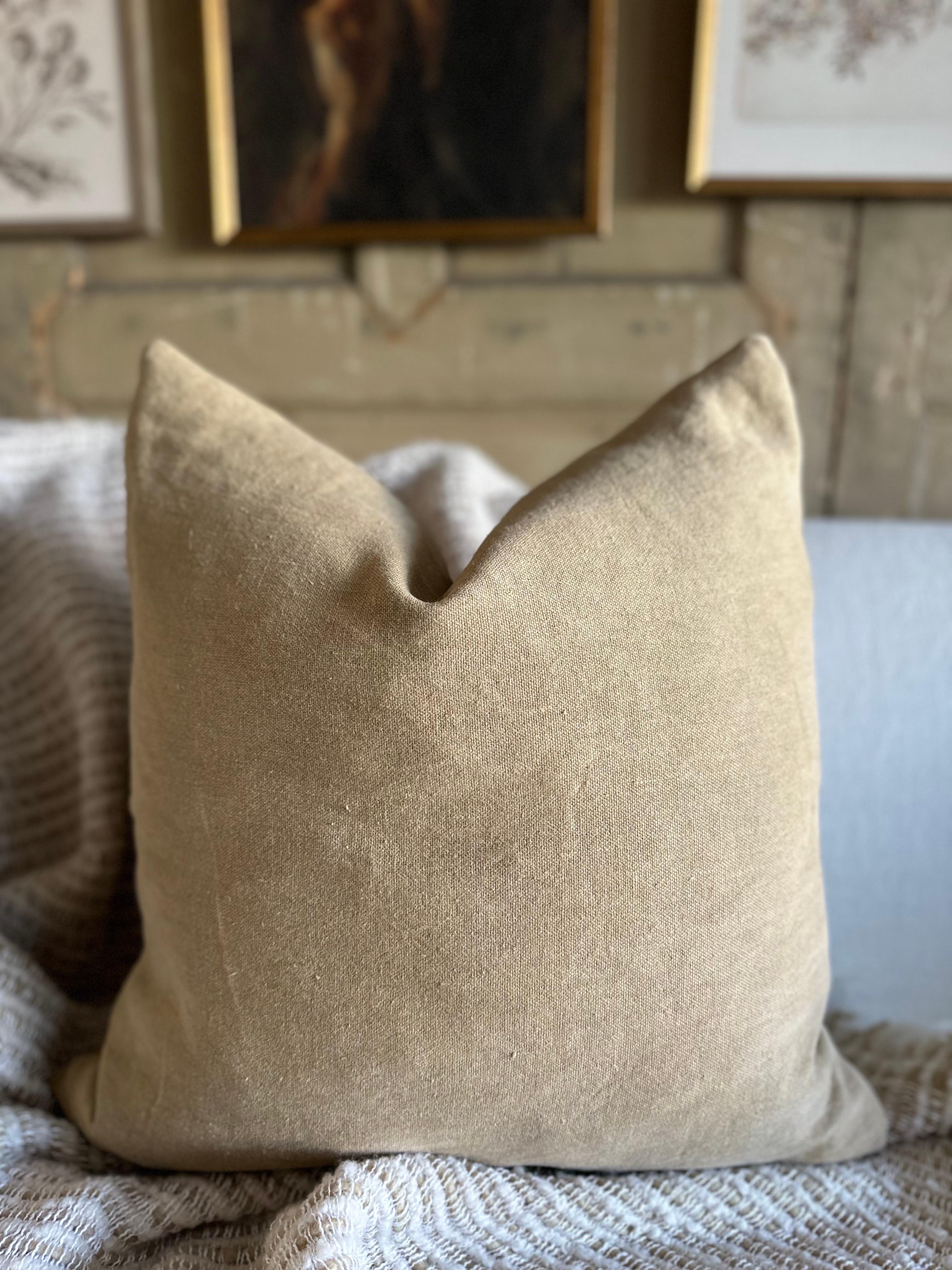 French Linen Pillow with Down Feather Insert in Havane For Sale 1
