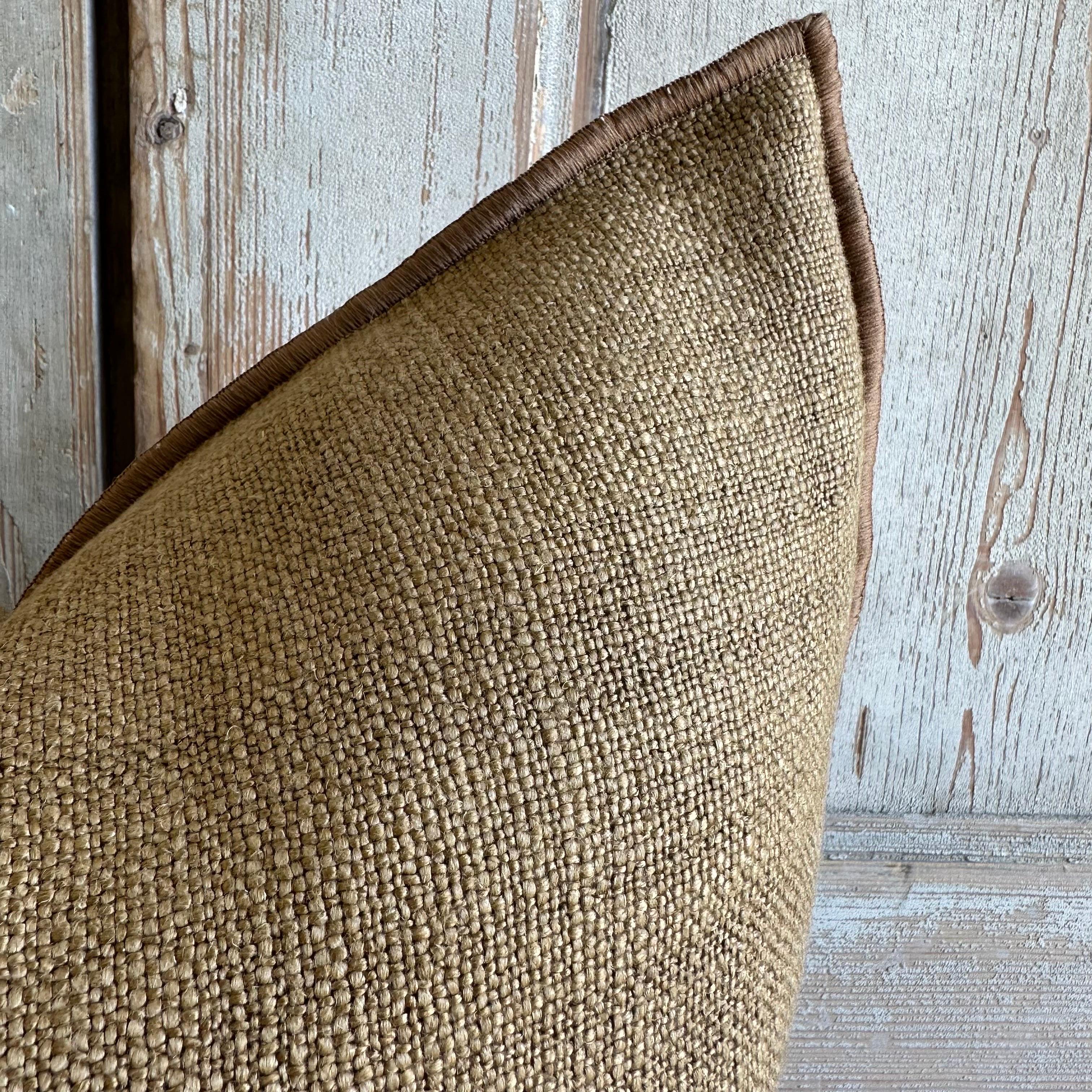 Organic Modern French Linen Pillow with Down Feather Insert in Terracotta Color For Sale