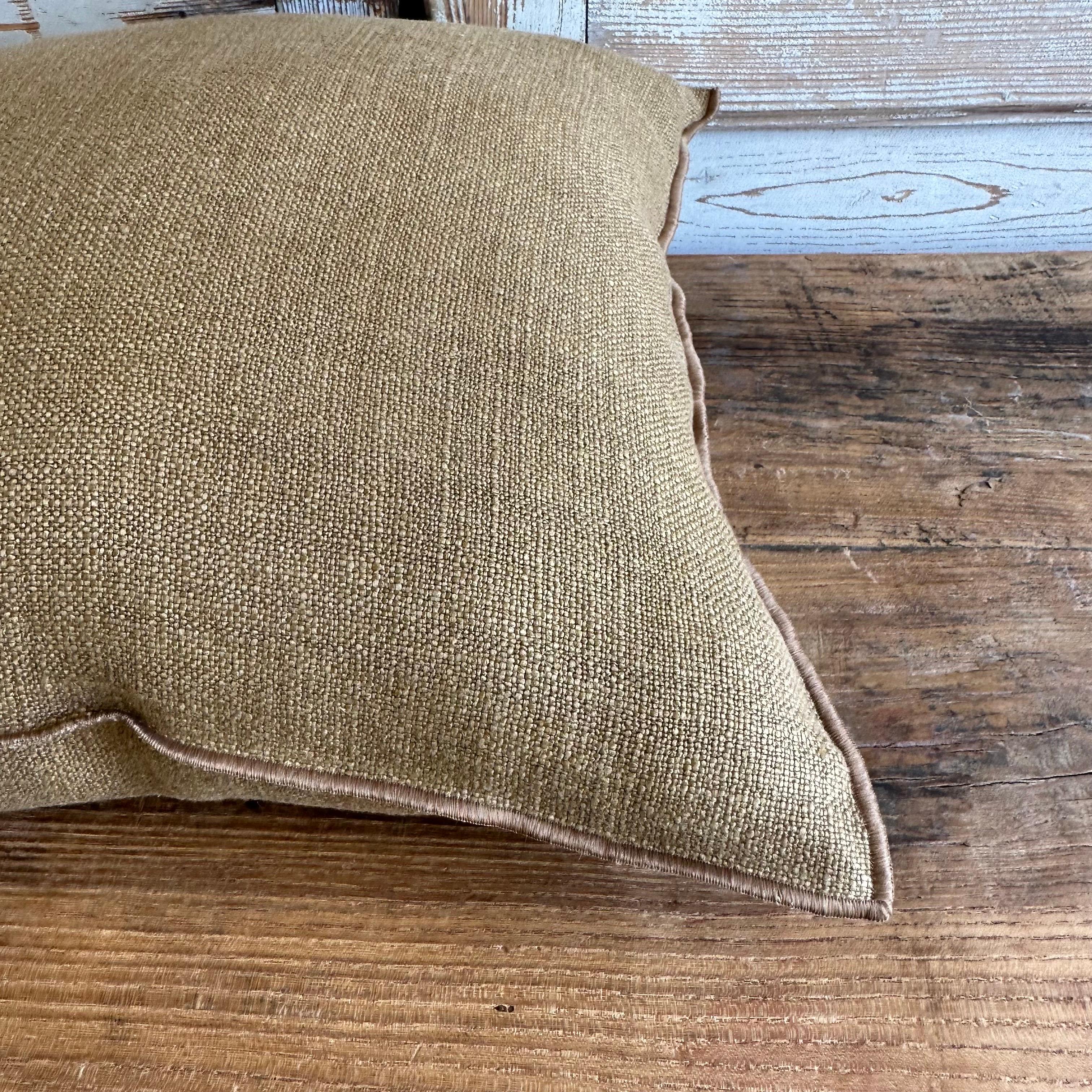 French Linen Pillow with Down Feather Insert in Terracotta Color For Sale 1