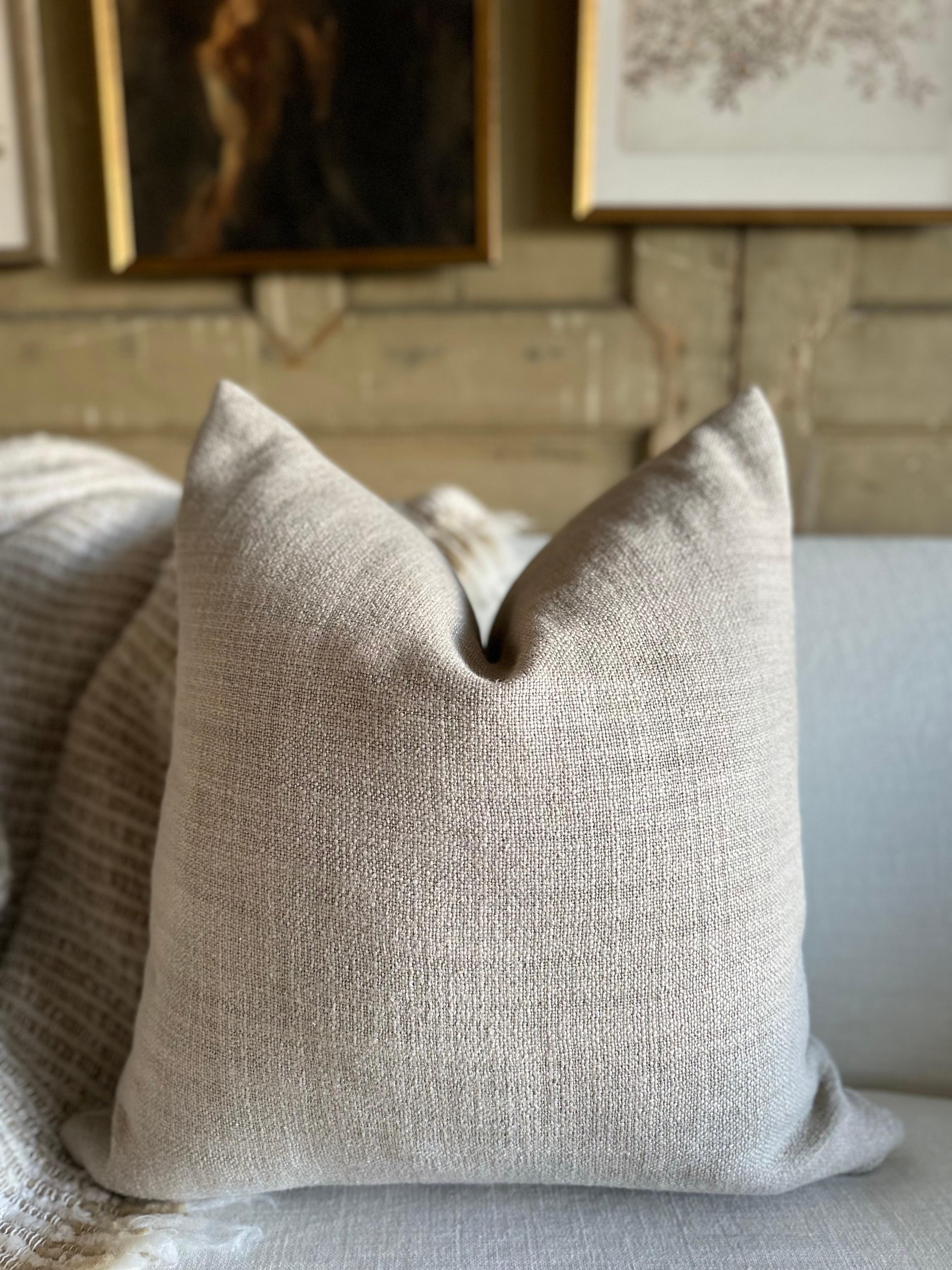 A luxurious heavy woven linen face with stone washed linen back.
Linen fabric is imported from France.
Custom made to order, can be customized to your size.
Color: Natural
Antique brass zipper
Size 22x22
Includes Down Feather Insert
Care: Can be