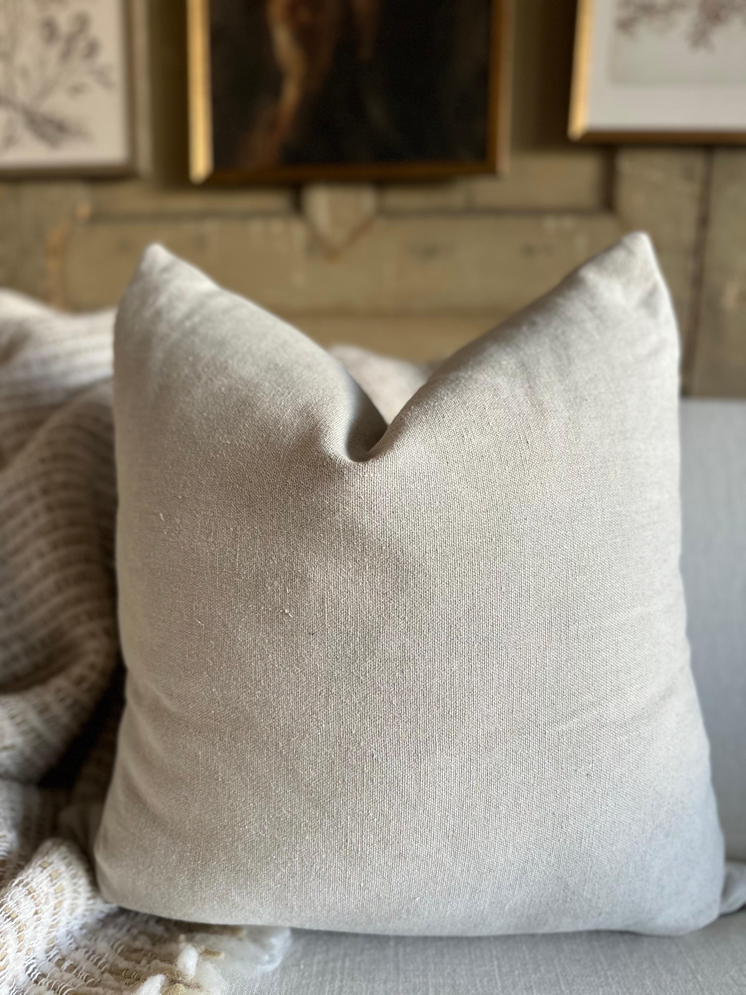 French Linen Pillow with Down Insert in Natural In New Condition For Sale In Brea, CA
