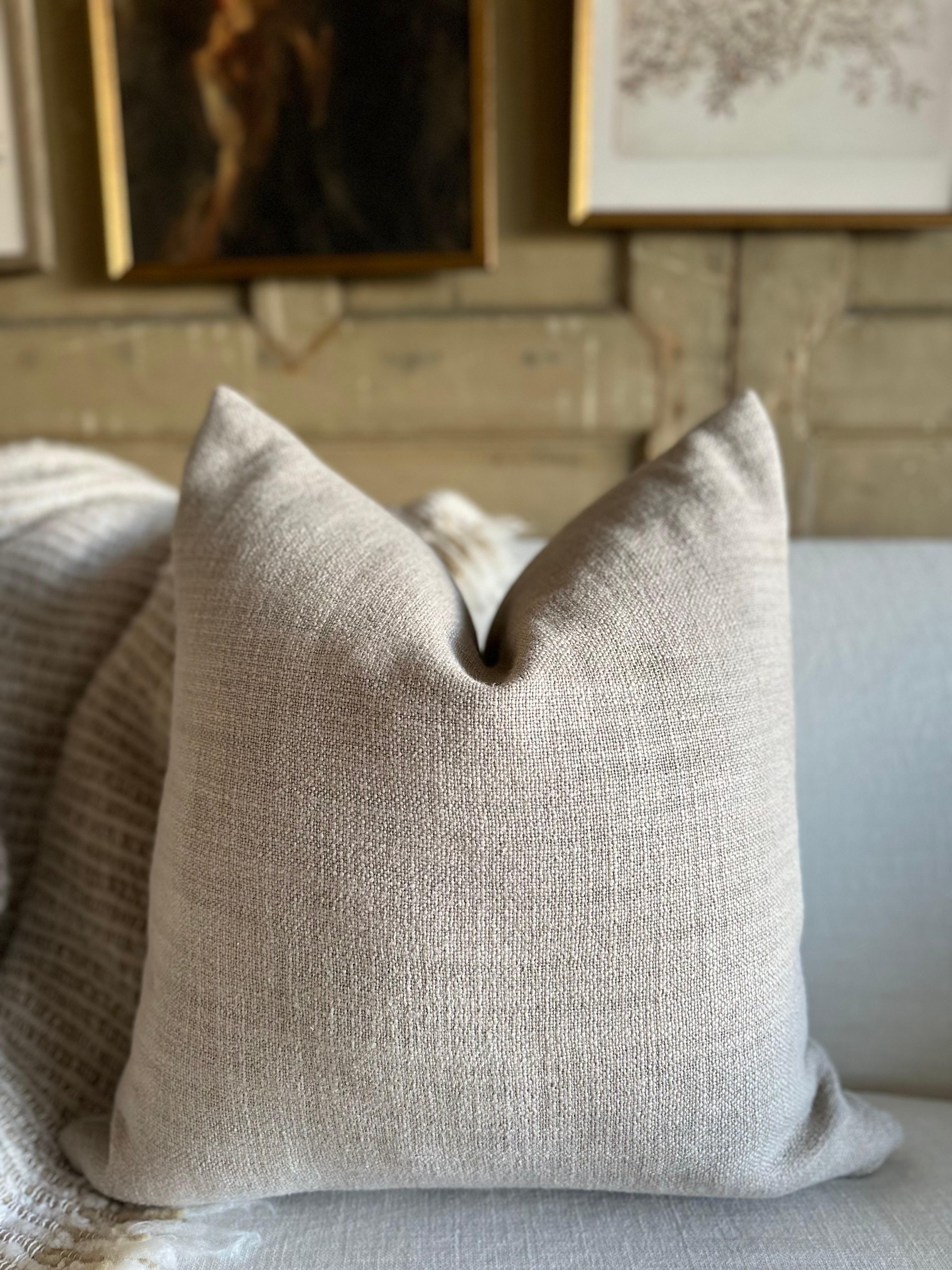 Contemporary French Linen Pillow with Down Insert in Natural For Sale