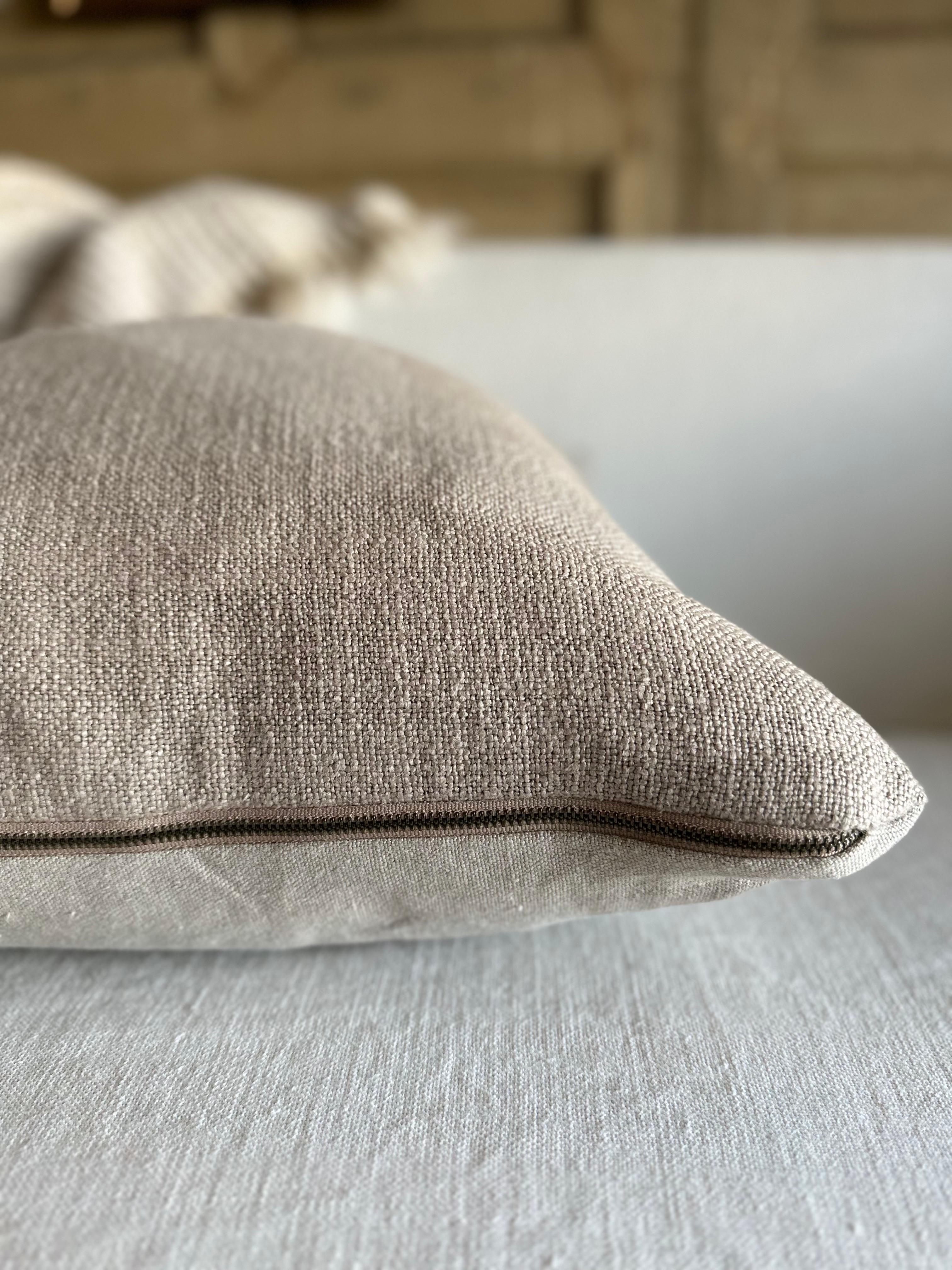 French Linen Pillow with Down Insert in Natural For Sale 1
