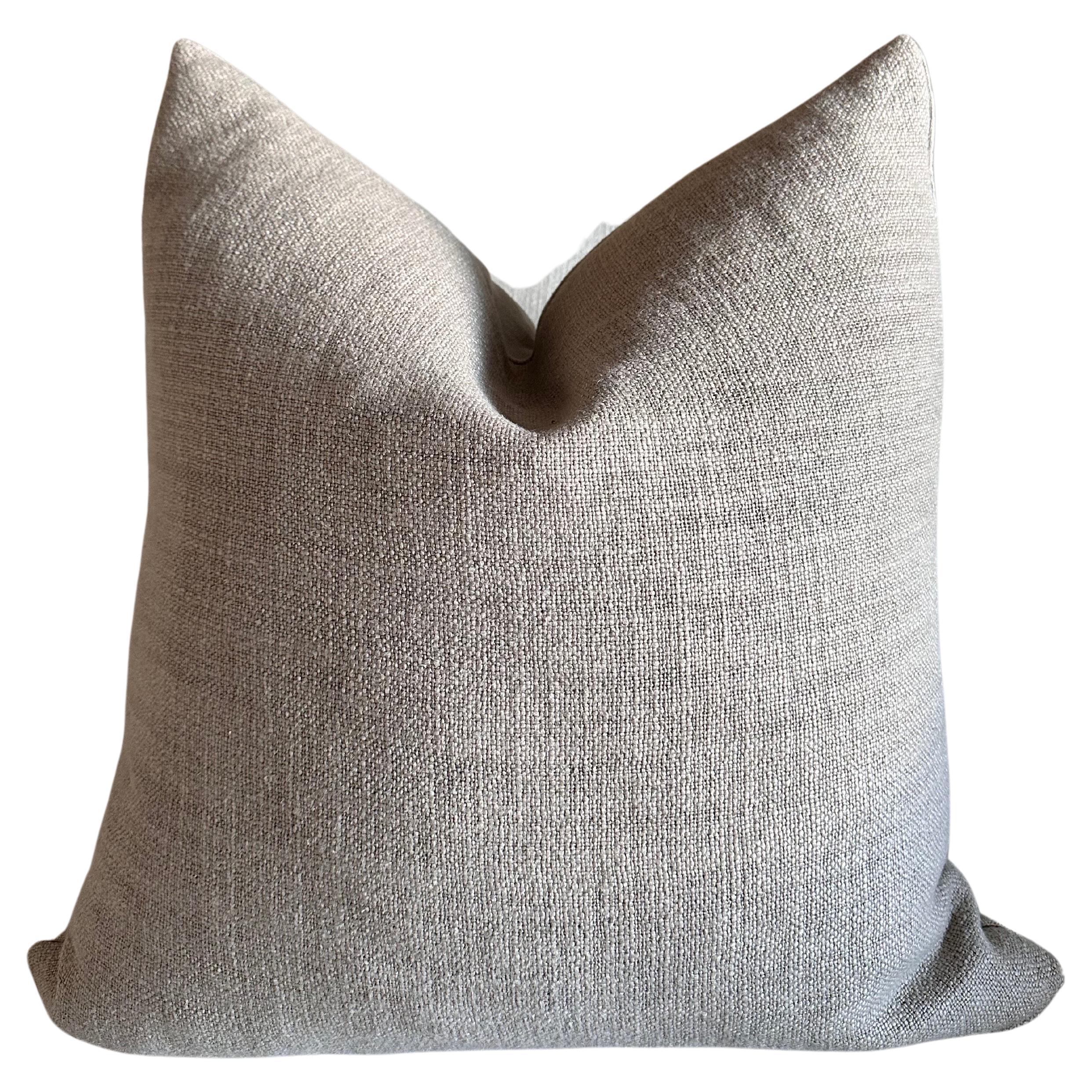 French Linen Pillow with Down Insert in Natural For Sale
