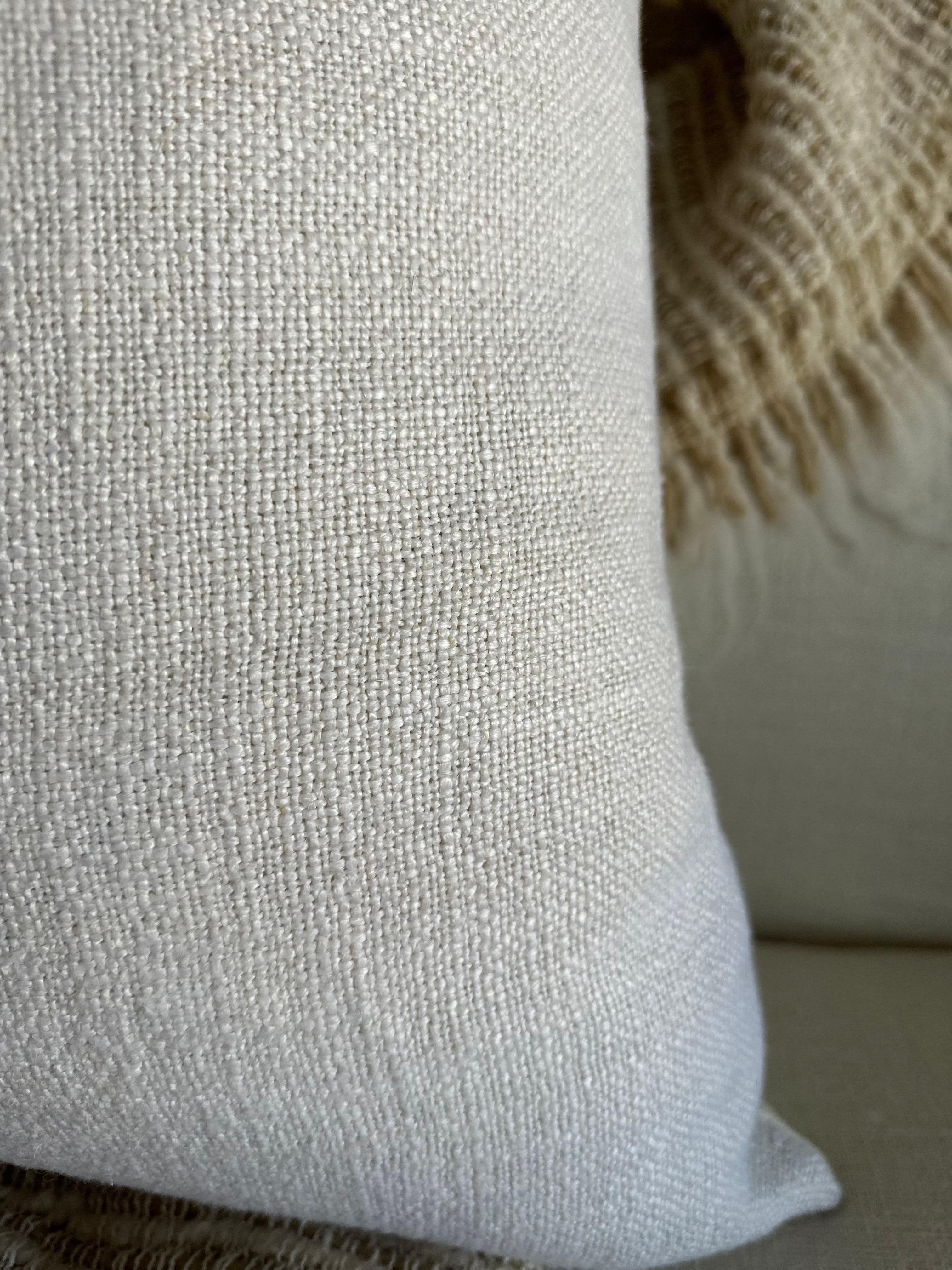 Contemporary French Linen Textured Pillow in Blanc Oyster with Down Insert For Sale