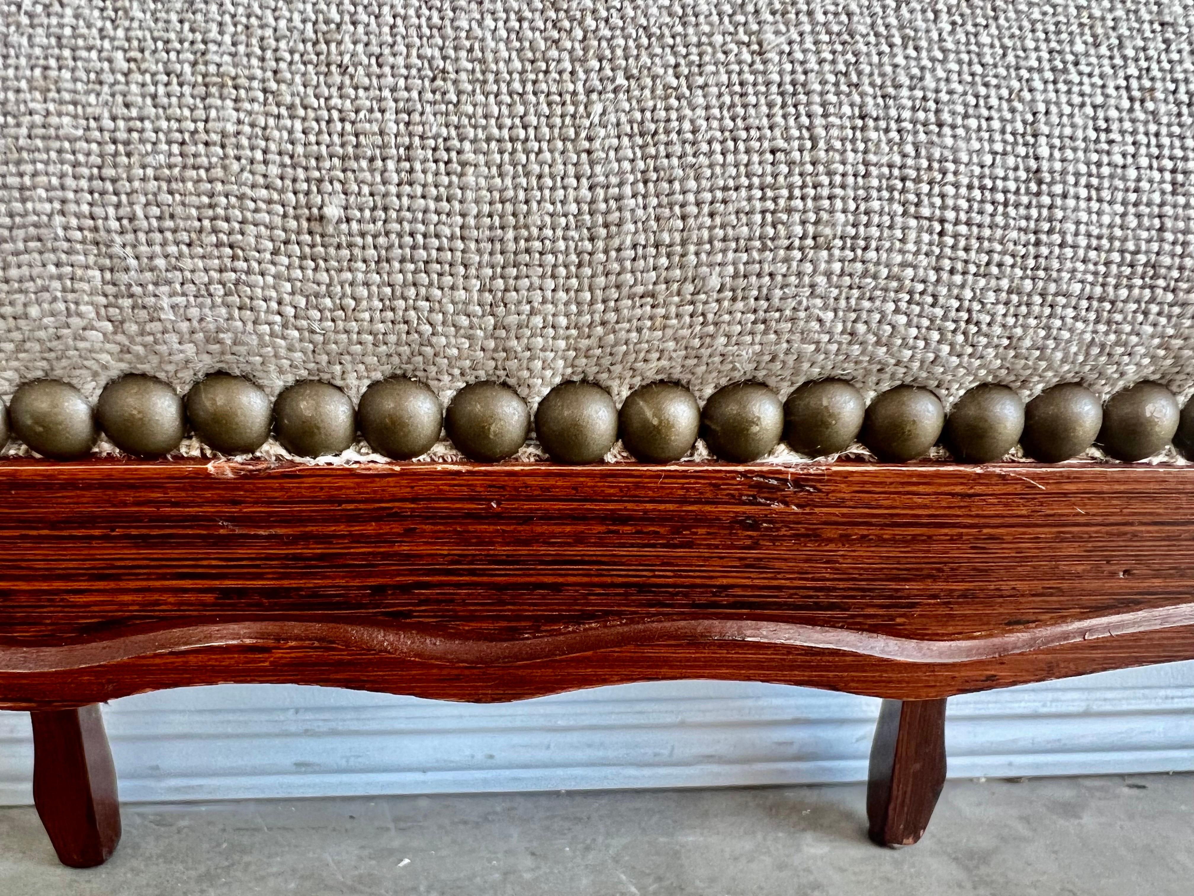 Mid-20th Century French Linen Upholstered Bench C. 1940's For Sale