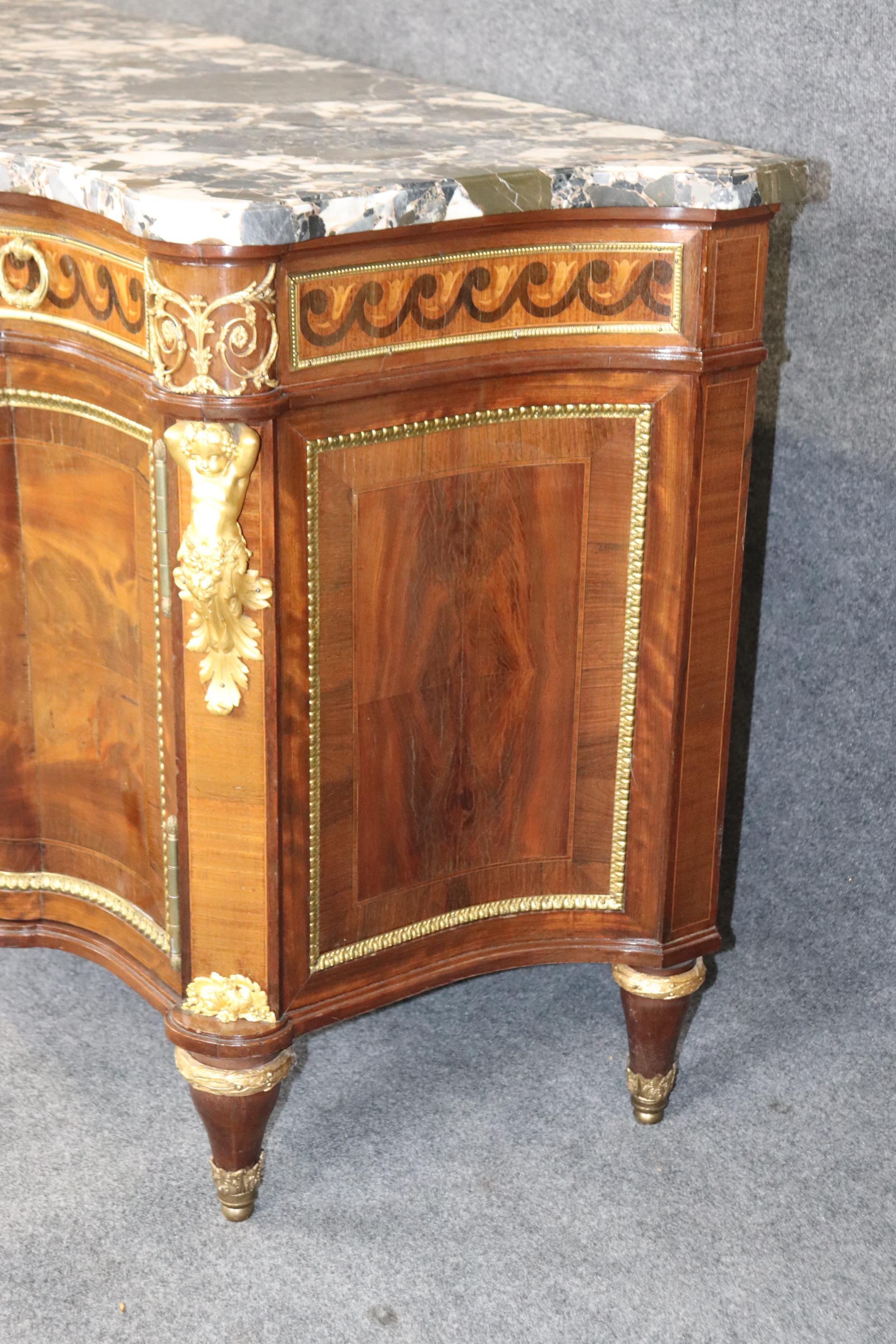 French Linke Quality Antique Mahogany Commode with Dore' Bronze Putti Mounts  For Sale 1