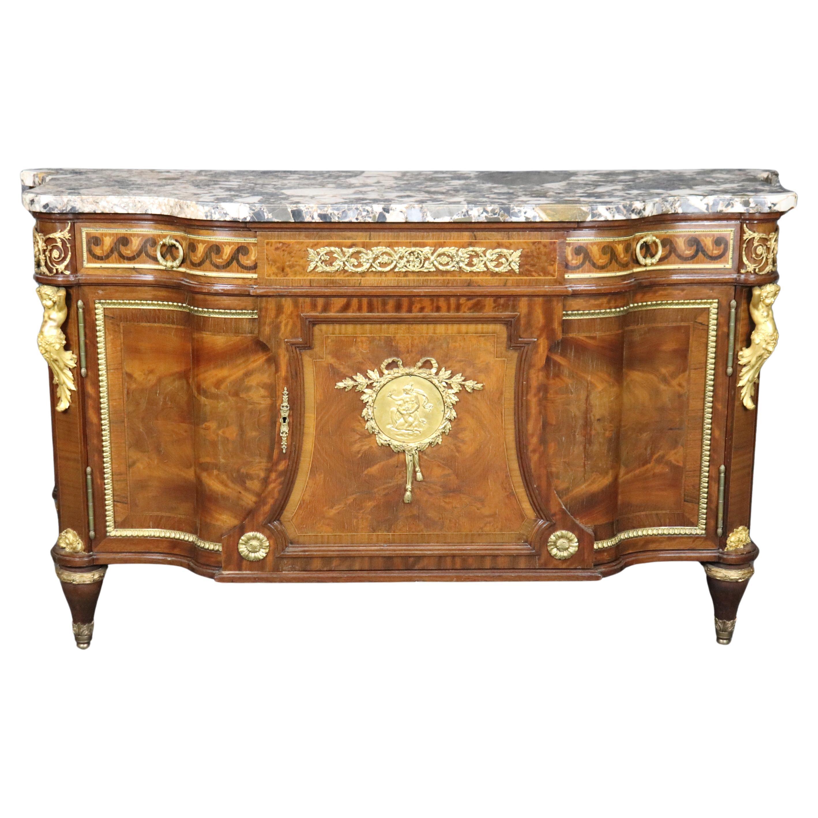 French Linke Quality Antique Mahogany Commode with Dore' Bronze Putti Mounts  For Sale