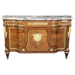 French Linke Quality Antique Mahogany Commode with Dore' Bronze Putti Mounts 