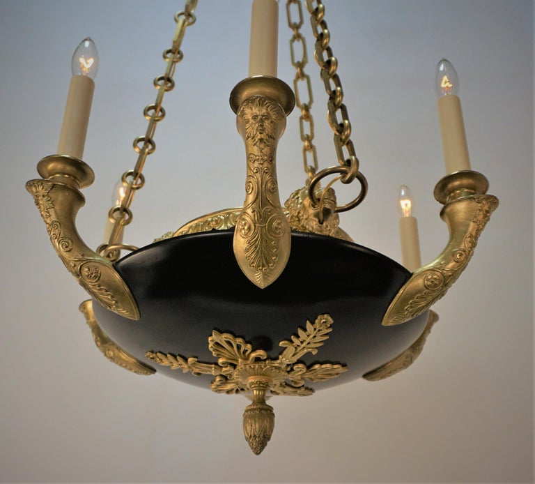 French Lion Head Bronze Empire Chandelier For Sale at 1stDibs