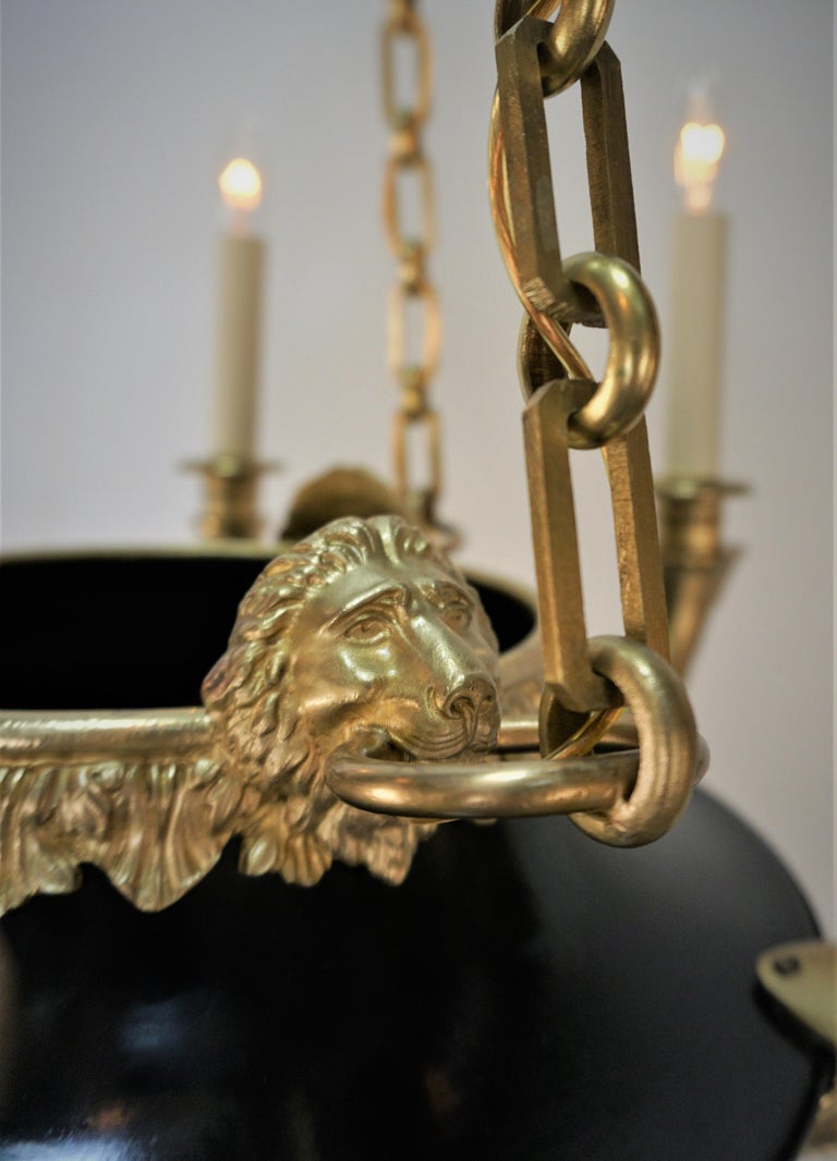 French Lion Head Bronze Empire Chandelier For Sale at 1stDibs