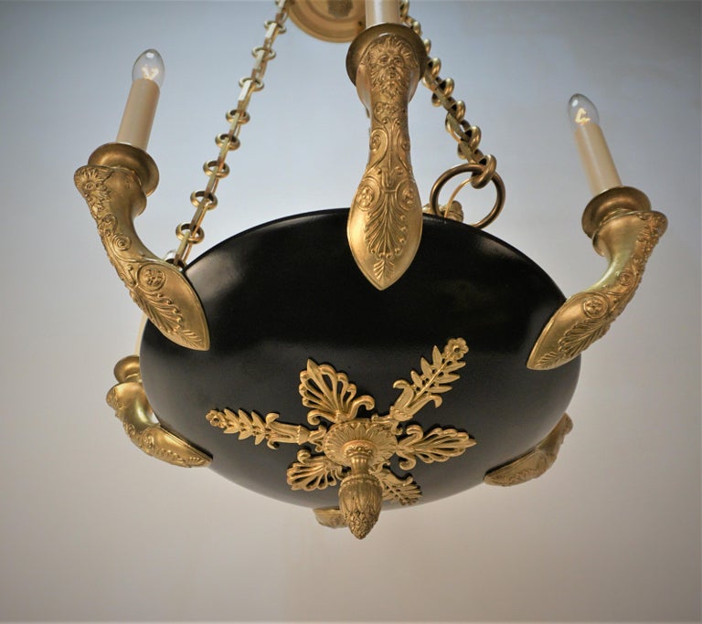 French Lion Head Bronze Empire Chandelier For Sale at 1stDibs