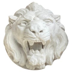Antique French Lion Mask Fountain Head Sculpture, Mounted on Iron Stand